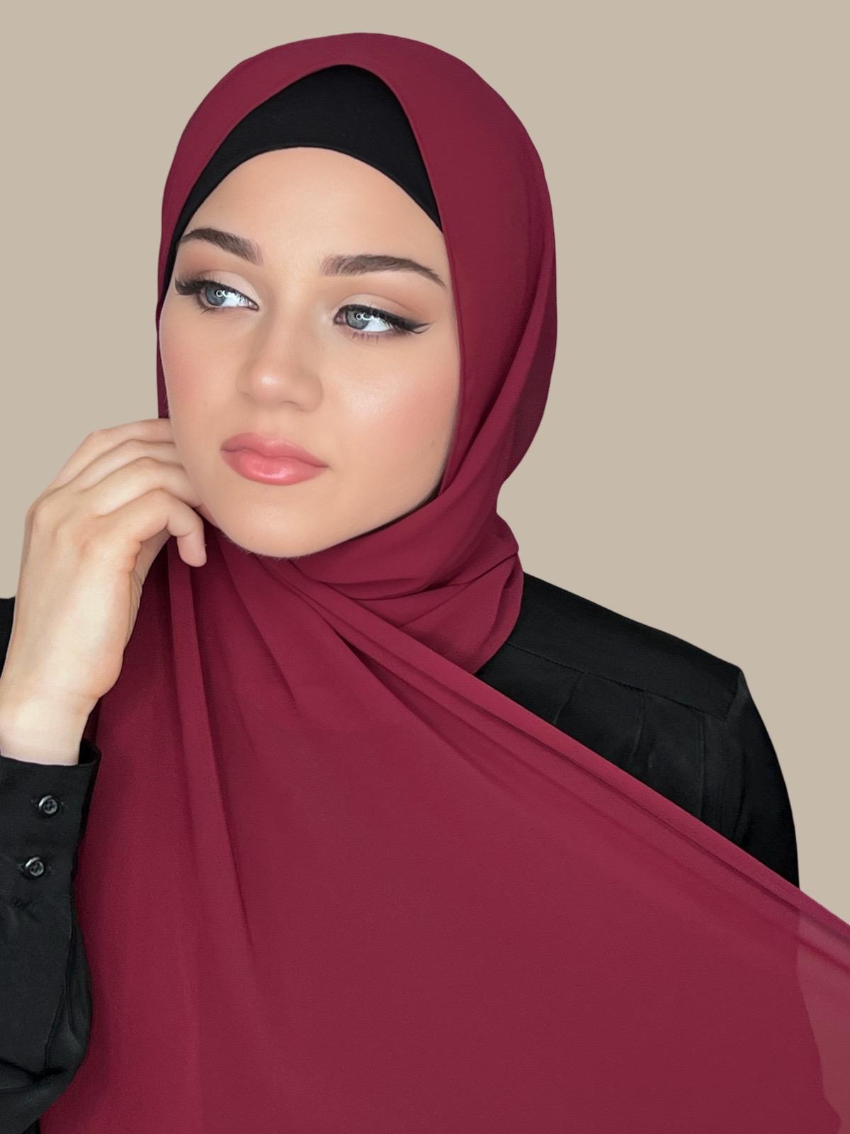 Luxury Chiffon Hijab-Berry Red