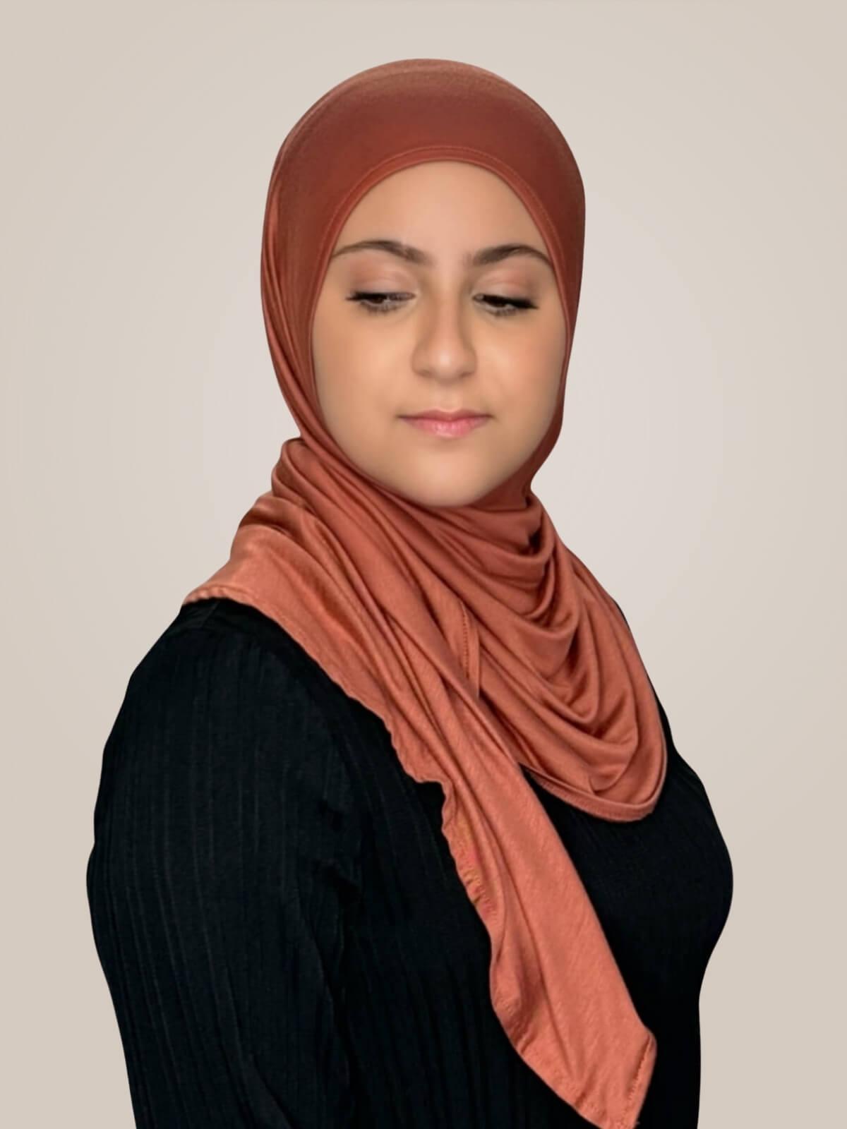 Modish Girl Pre-Sewn Jersey Hijab-Brick Red