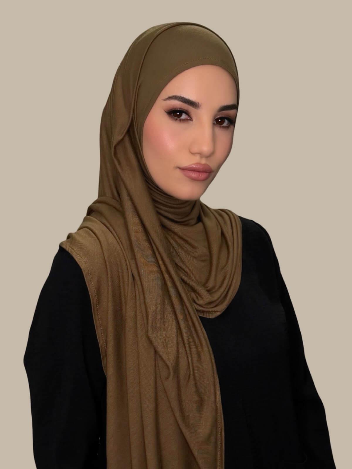 Pre-Sewn Jersey Hijab-Bark