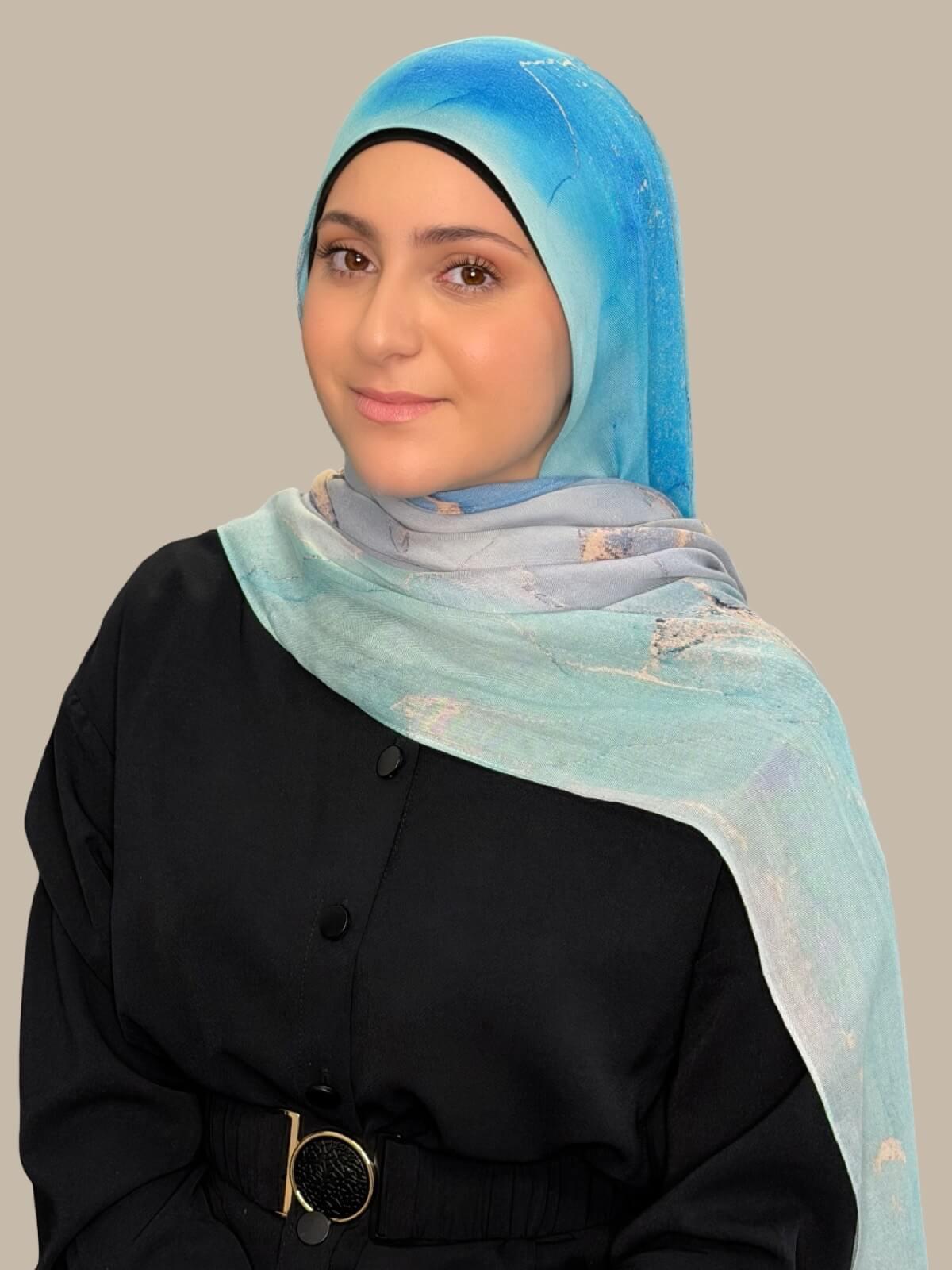 Modish Girl Print Modal Hijab-Amalfi Blue