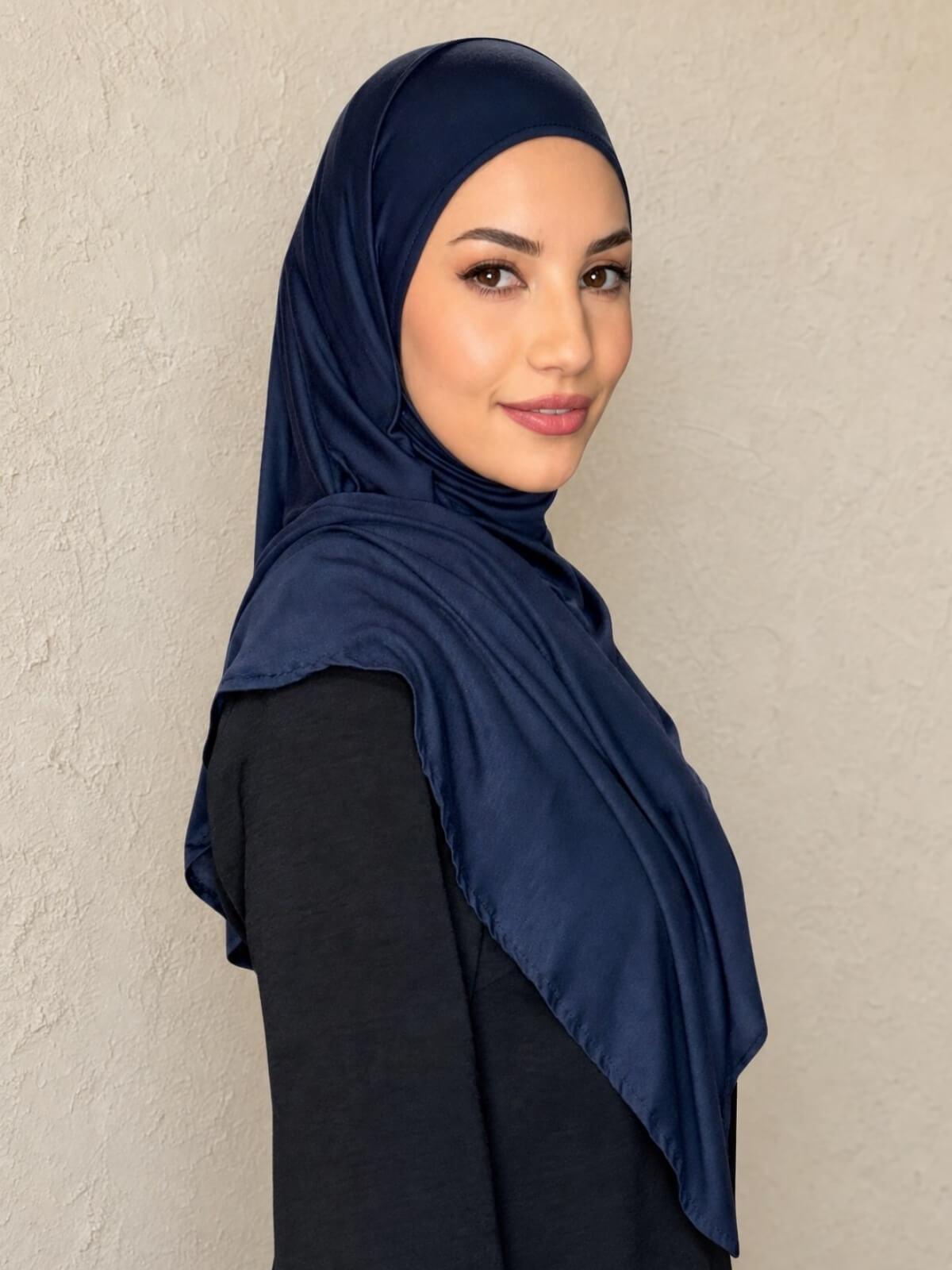 Pre-Sewn Jersey Hijab-Navy