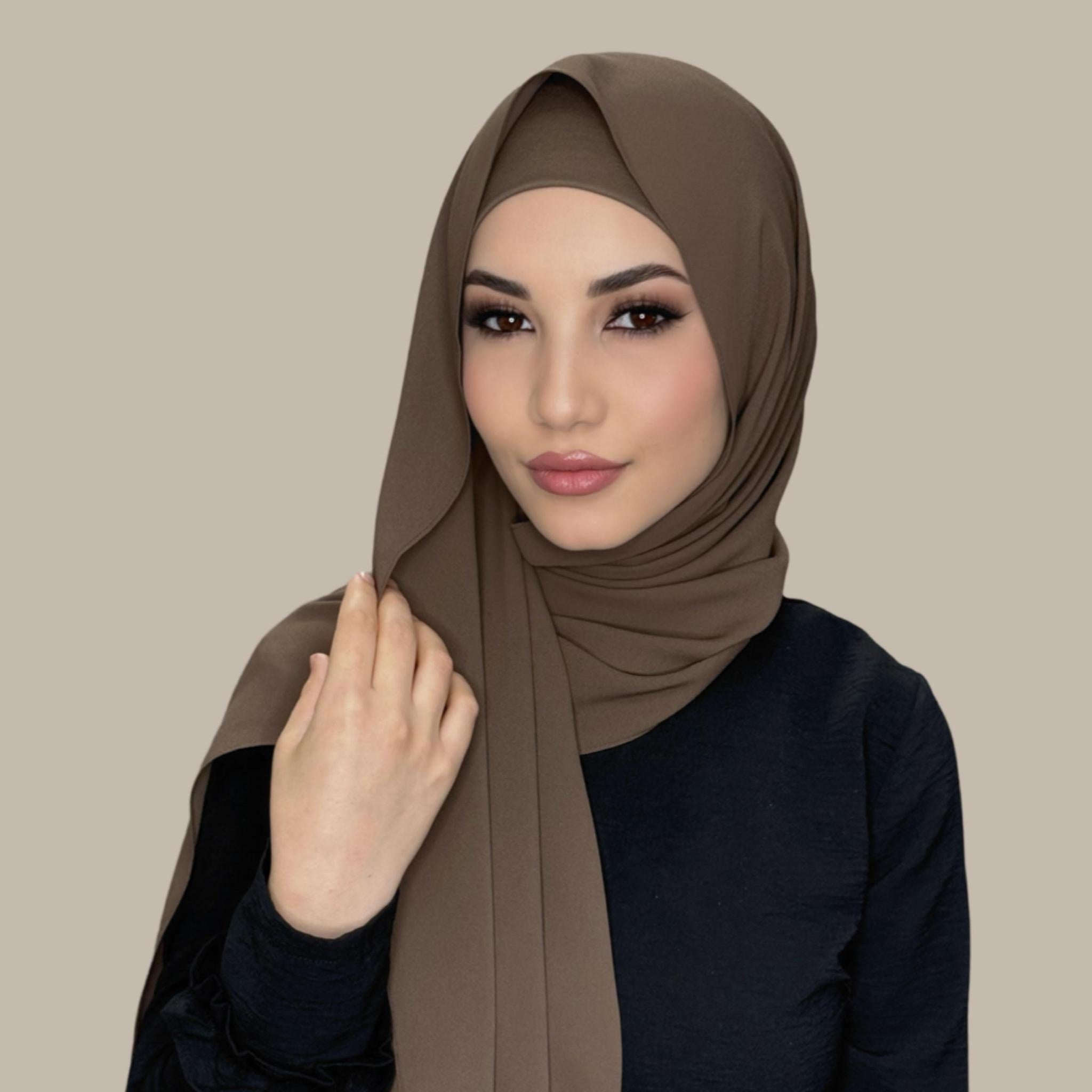 Matching Chiffon Hijab Set-Swiss Brown