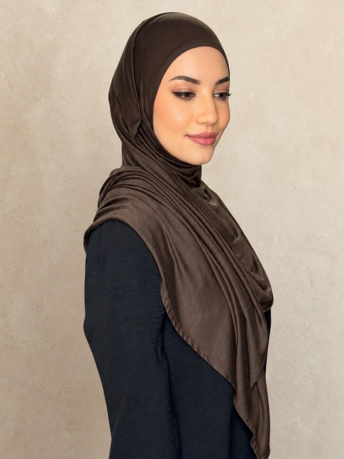 Pre-Sewn Jersey Hijab-Chocolate Brown