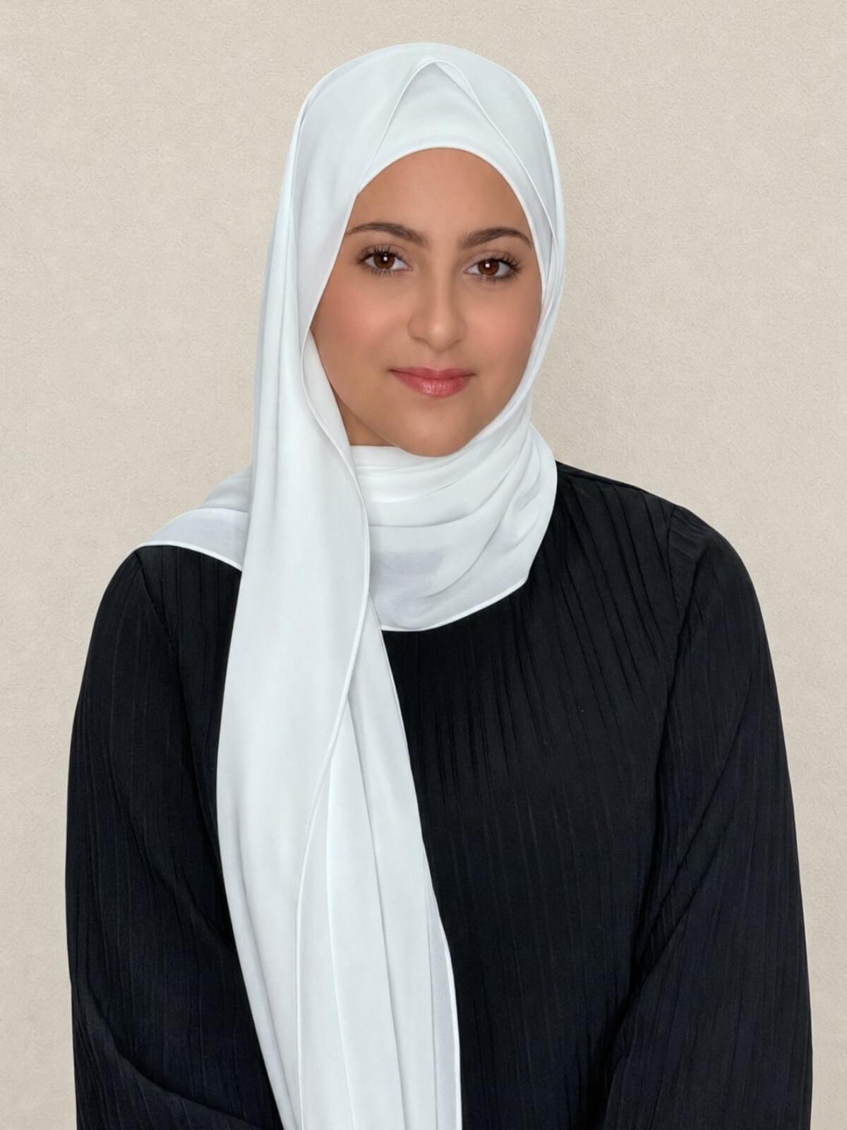Modish Girl Matching Chiffon Hijab Set-White