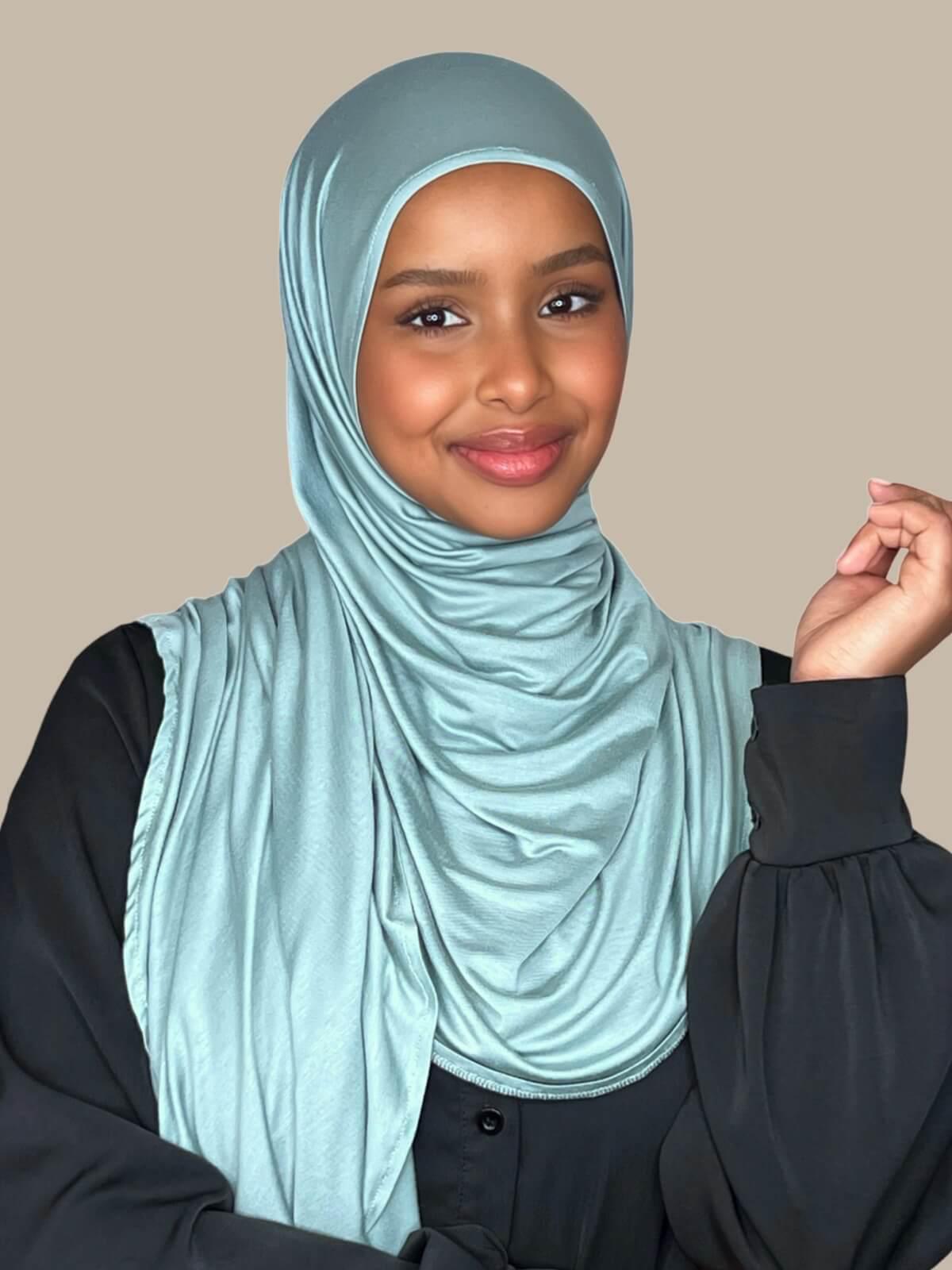 Pre-Sewn Jersey Hijab-Pale Cyan