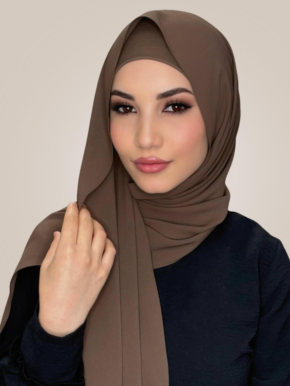 Matching Chiffon Hijab Set-Swiss Brown