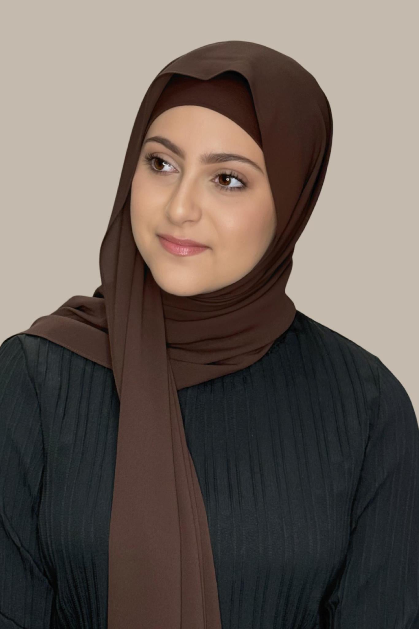 Modish Girl Matching Chiffon Hijab Set-Umber