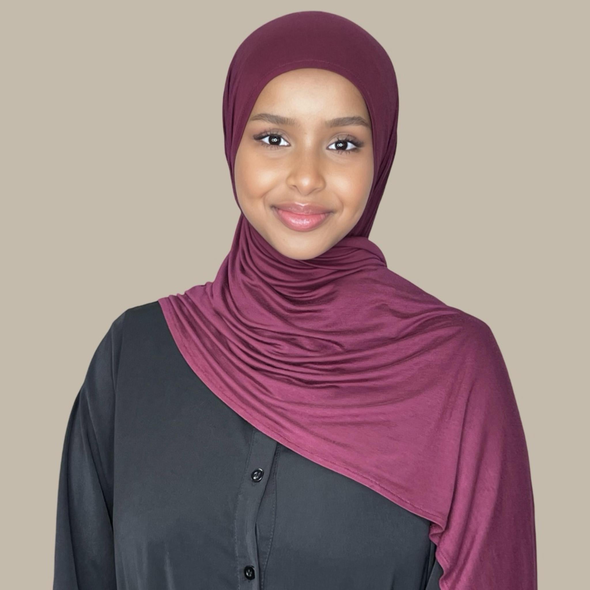 Pre-Sewn Jersey Hijab-Burgundy