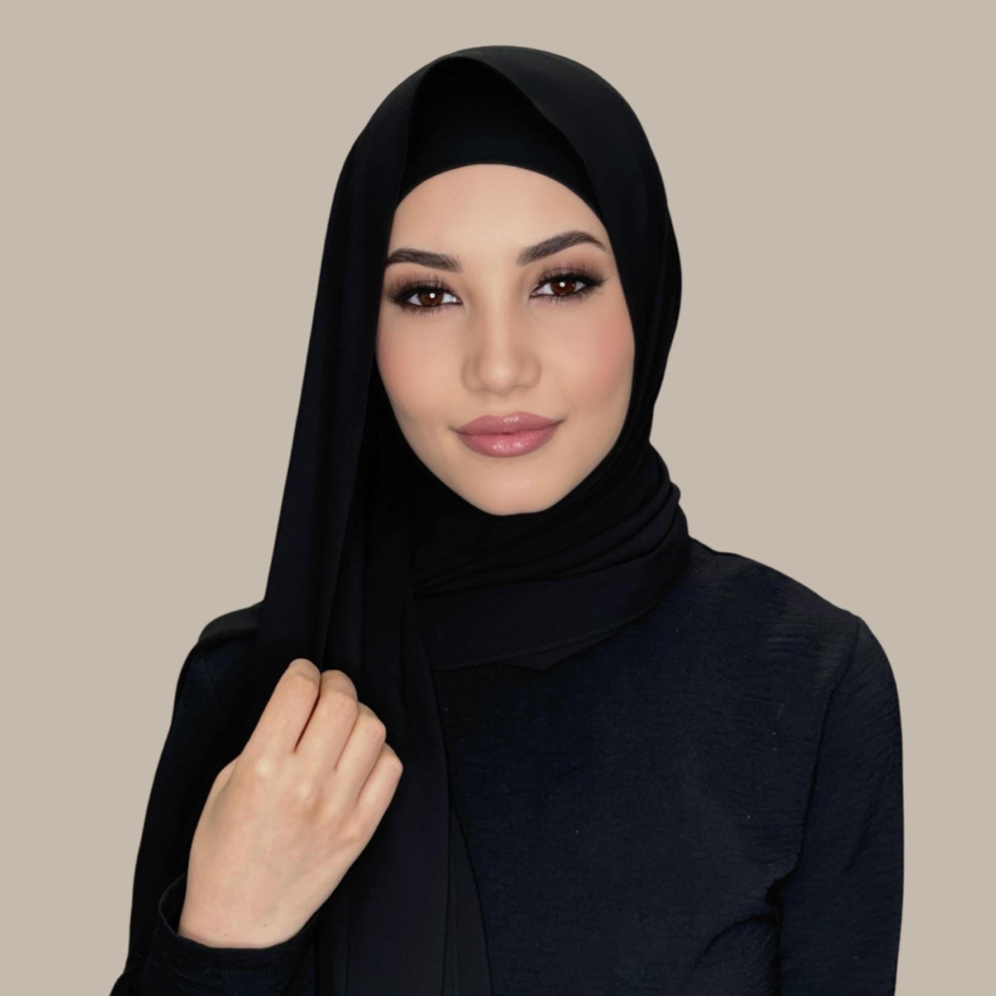 Matching Chiffon Hijab Set-Black