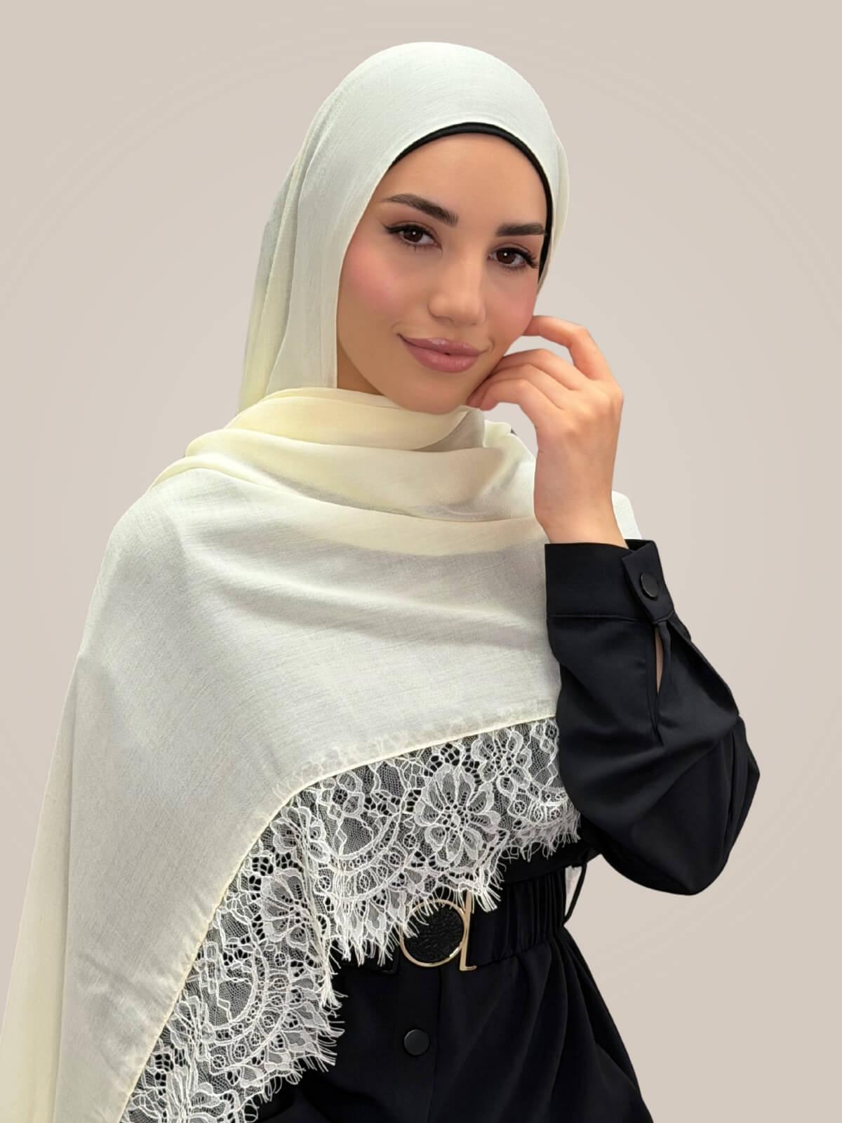 Lace Cotton Modal Hijab-Vanilla Silk