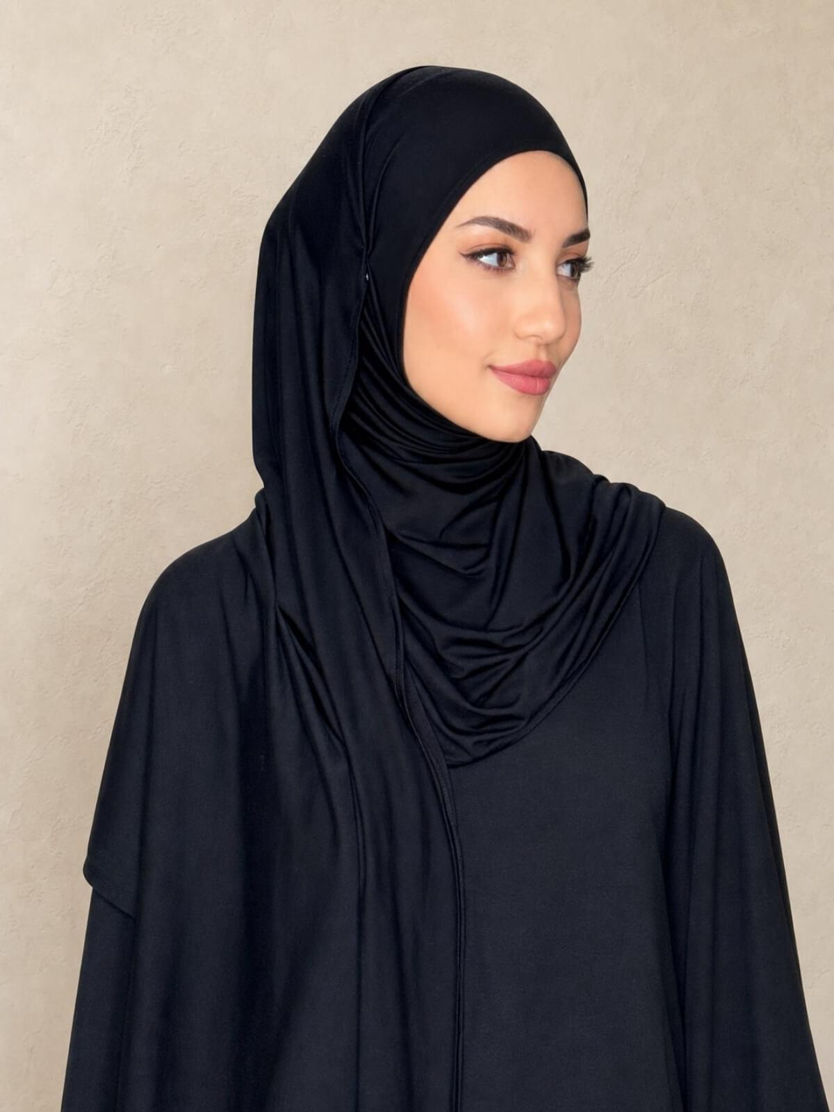 Pre-Sewn Jersey Hijab-Black