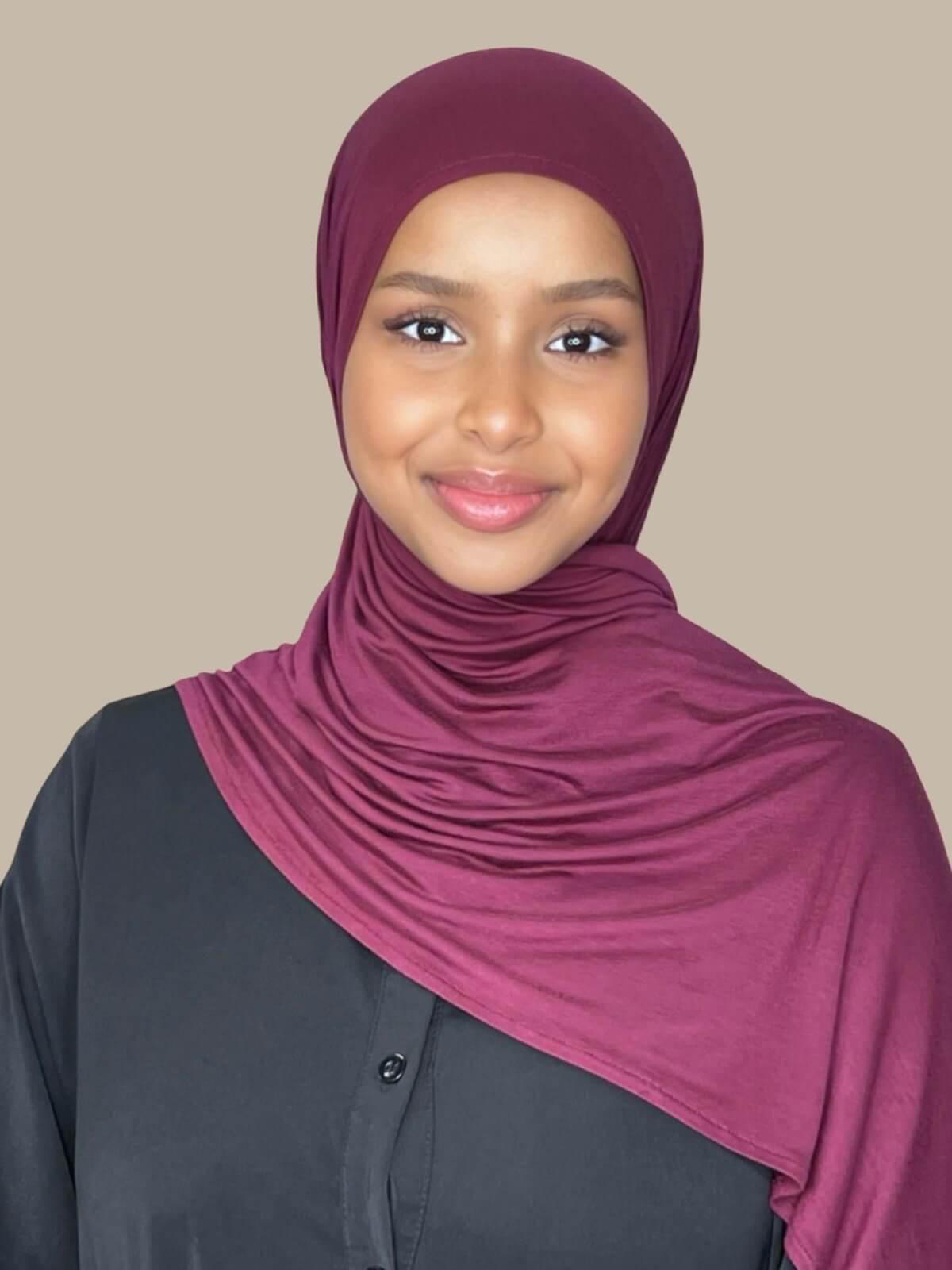 Pre-Sewn Jersey Hijab-Burgundy