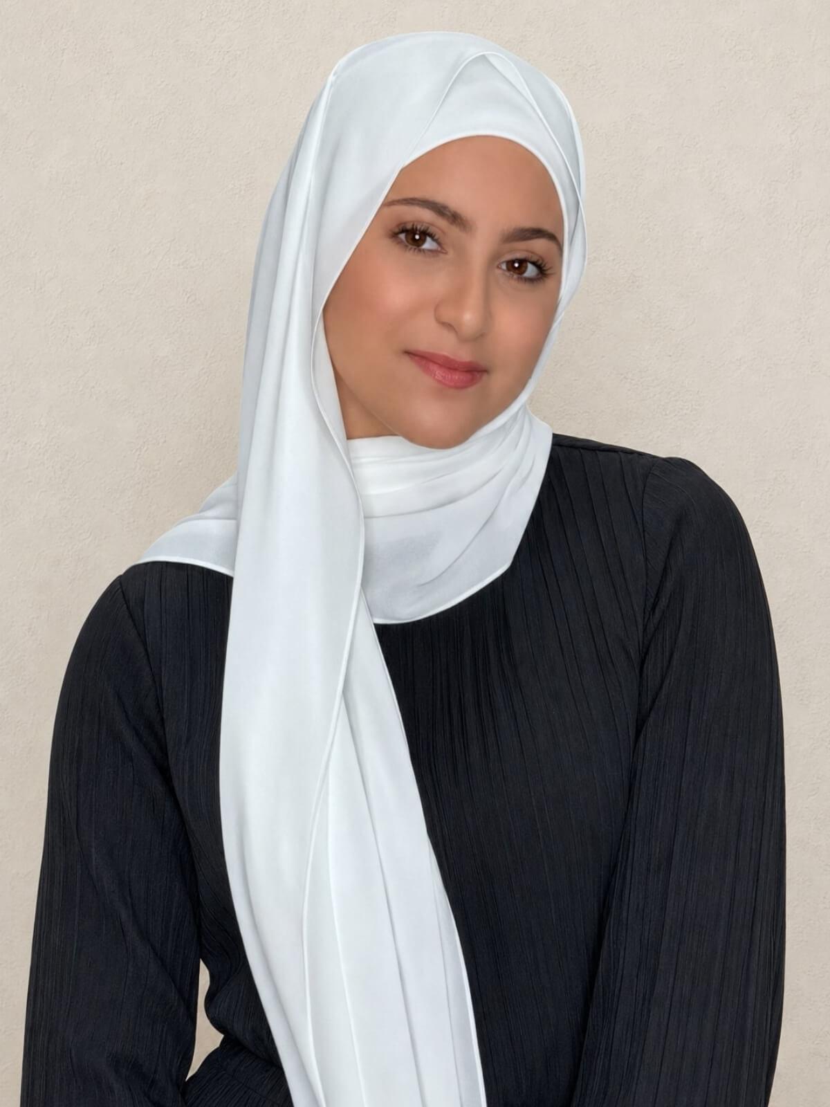 Modish Girl Matching Chiffon Hijab Set-White
