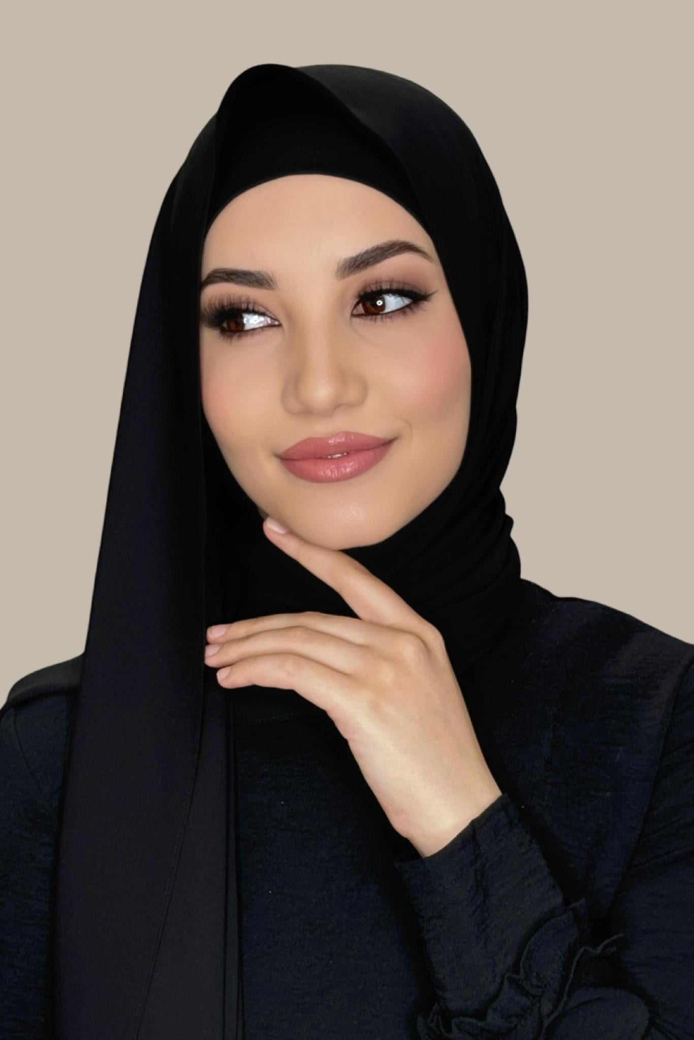 Matching Chiffon Hijab Set-Black