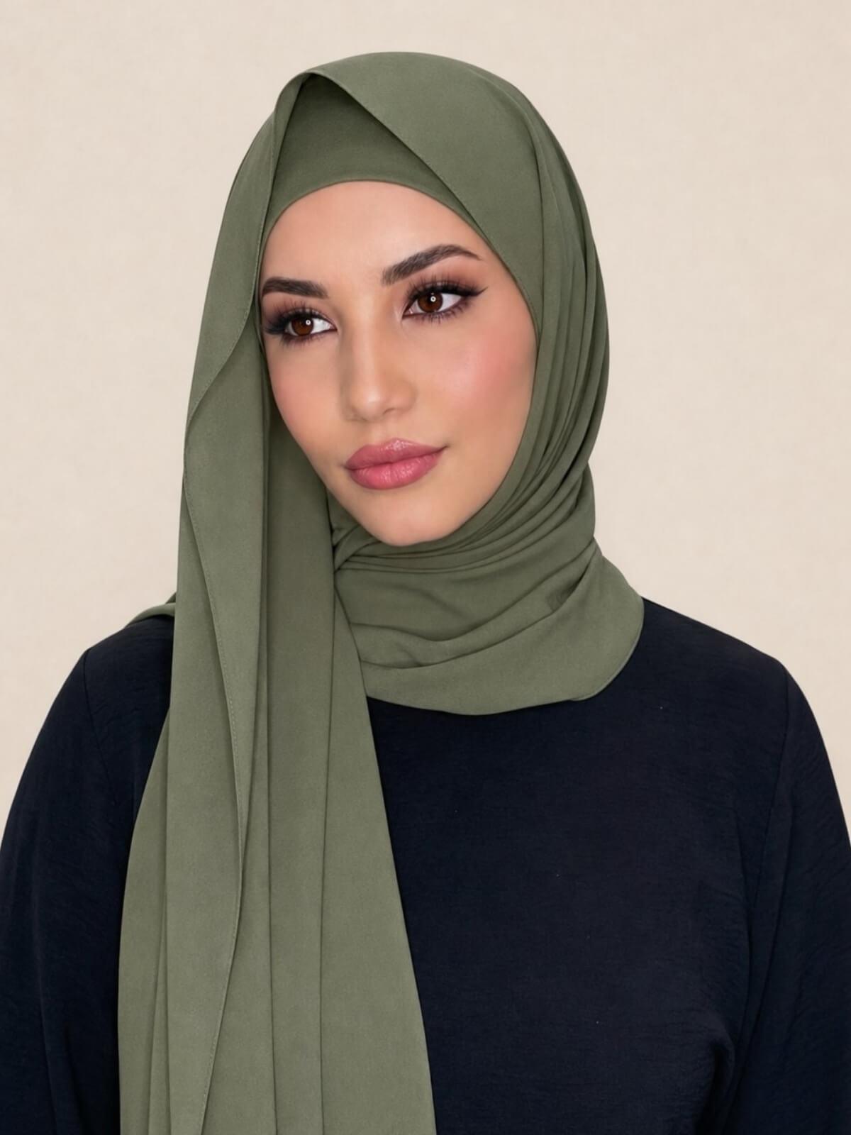 Matching Chiffon Hijab Set-Dusty Olive