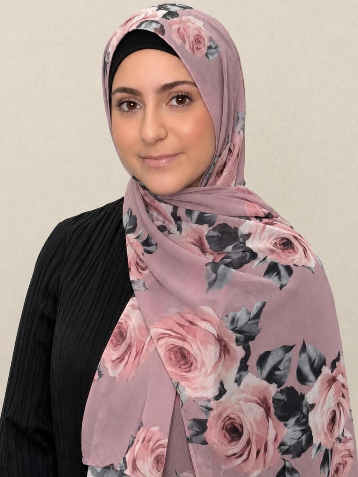 Modish Girl Printed Chiffon Hijab-Neutral Rosette