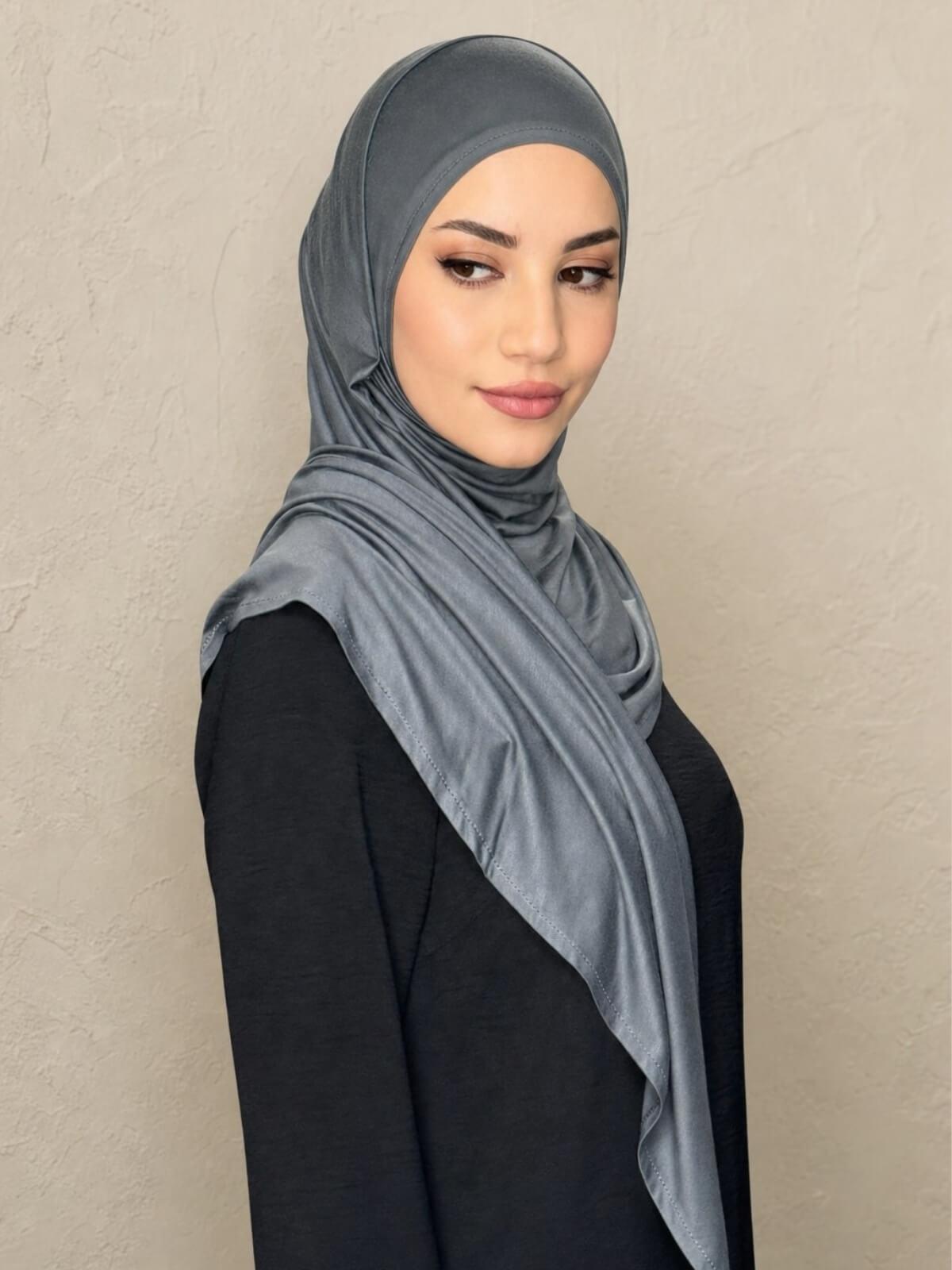 Pre-Sewn Jersey Hijab-Pebble Grey