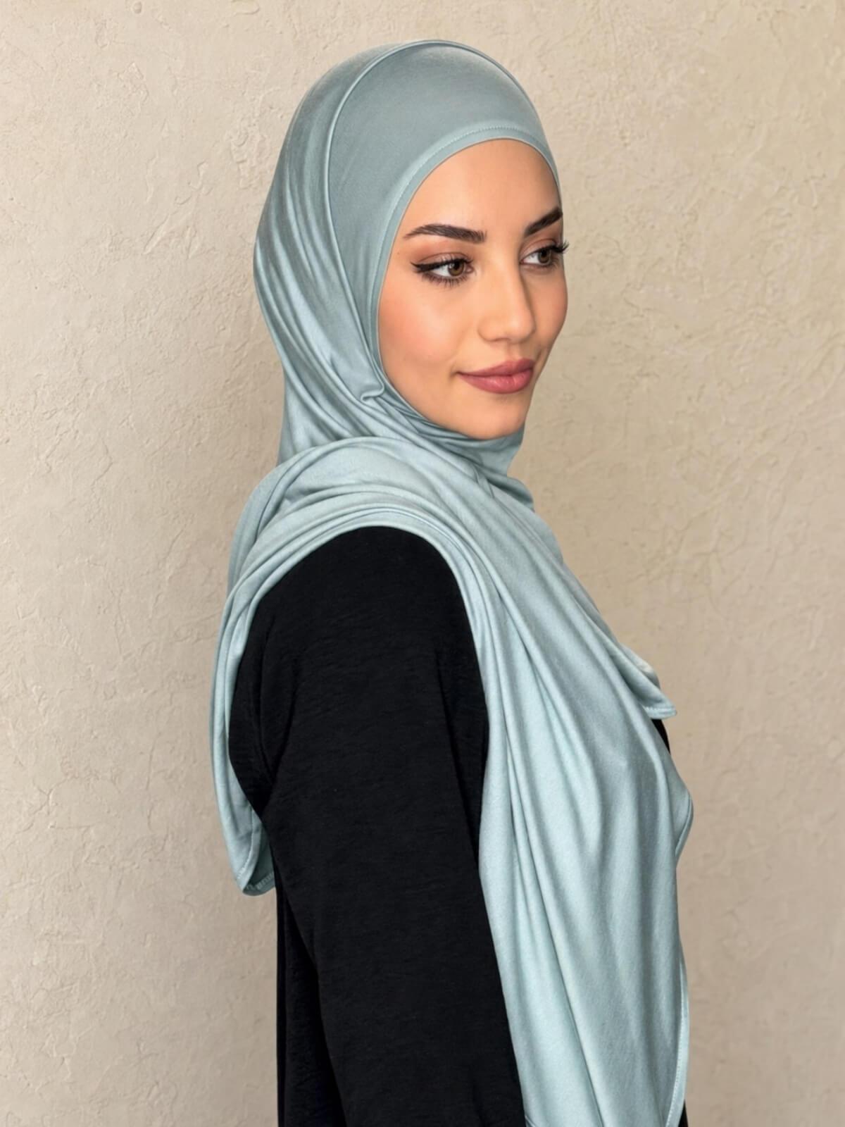 Pre-Sewn Jersey Hijab-Pale Cyan