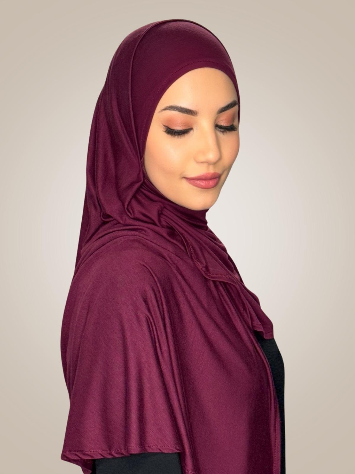 Pre-Sewn Jersey Hijab-Burgundy