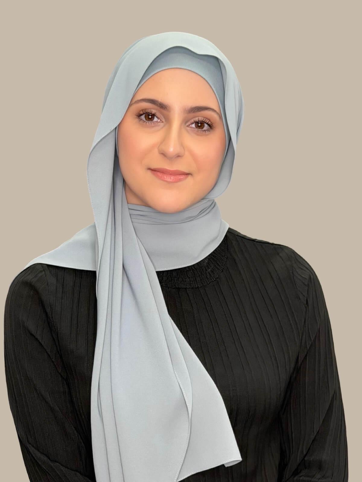 Modish Girl Matching Chiffon Hijab Set-Stone Blue