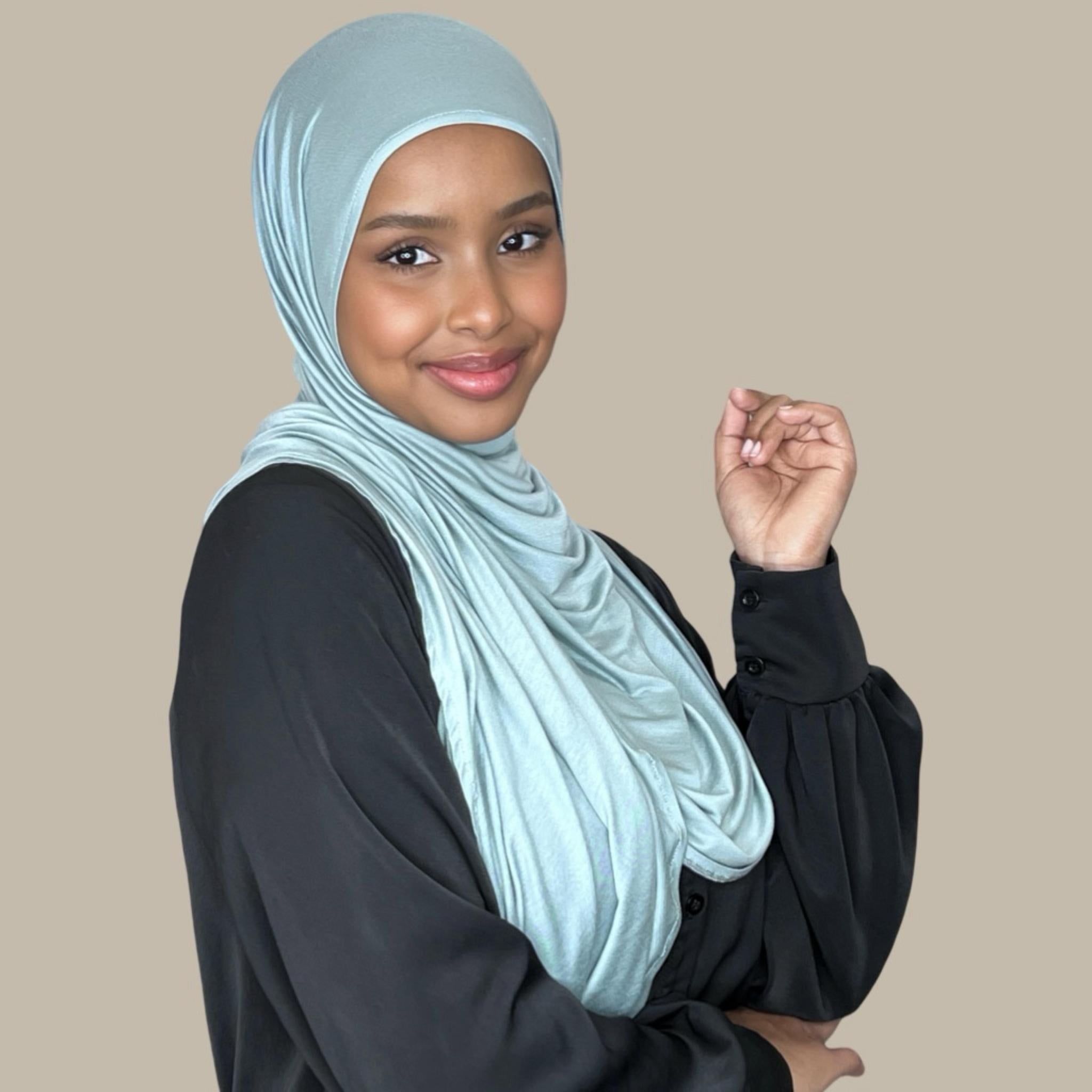 Pre-Sewn Jersey Hijab-Pale Cyan