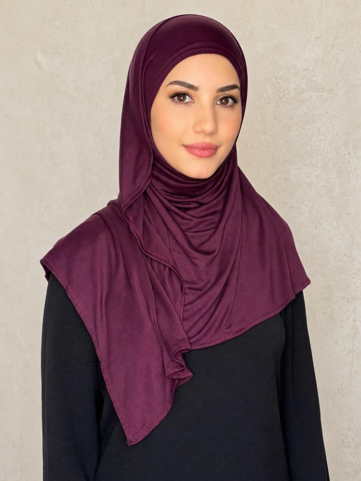 Pre-Sewn Jersey Hijab-Wine