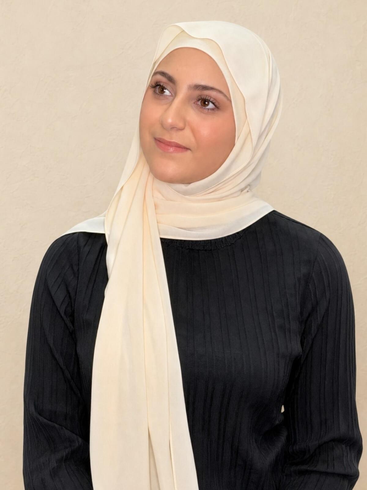 Modish Girl Matching Chiffon Hijab Set-Ivory Lace