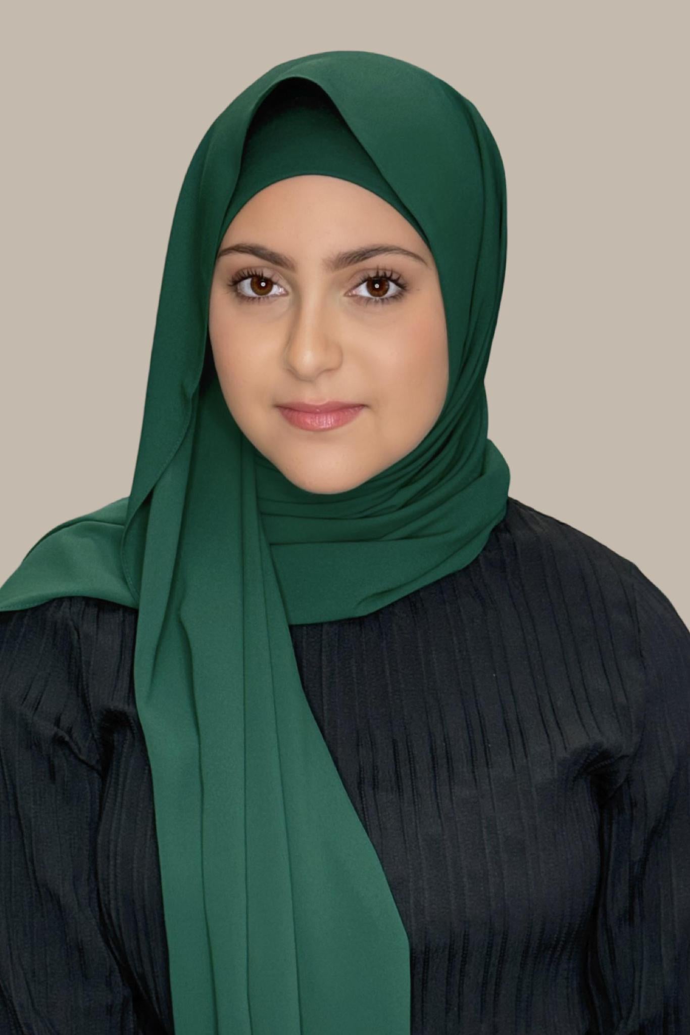 Modish Girl Matching Chiffon Hijab Set-Deep Green