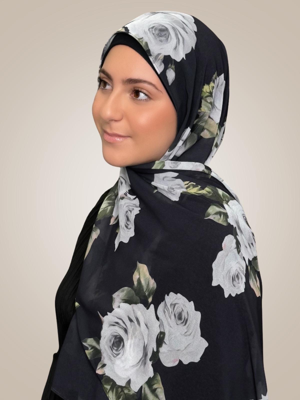 Modish Girl Printed Chiffon Hijab-Frosted Rosette