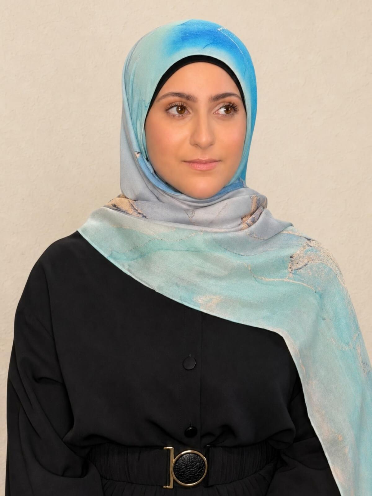 Modish Girl Print Modal Hijab-Amalfi Blue