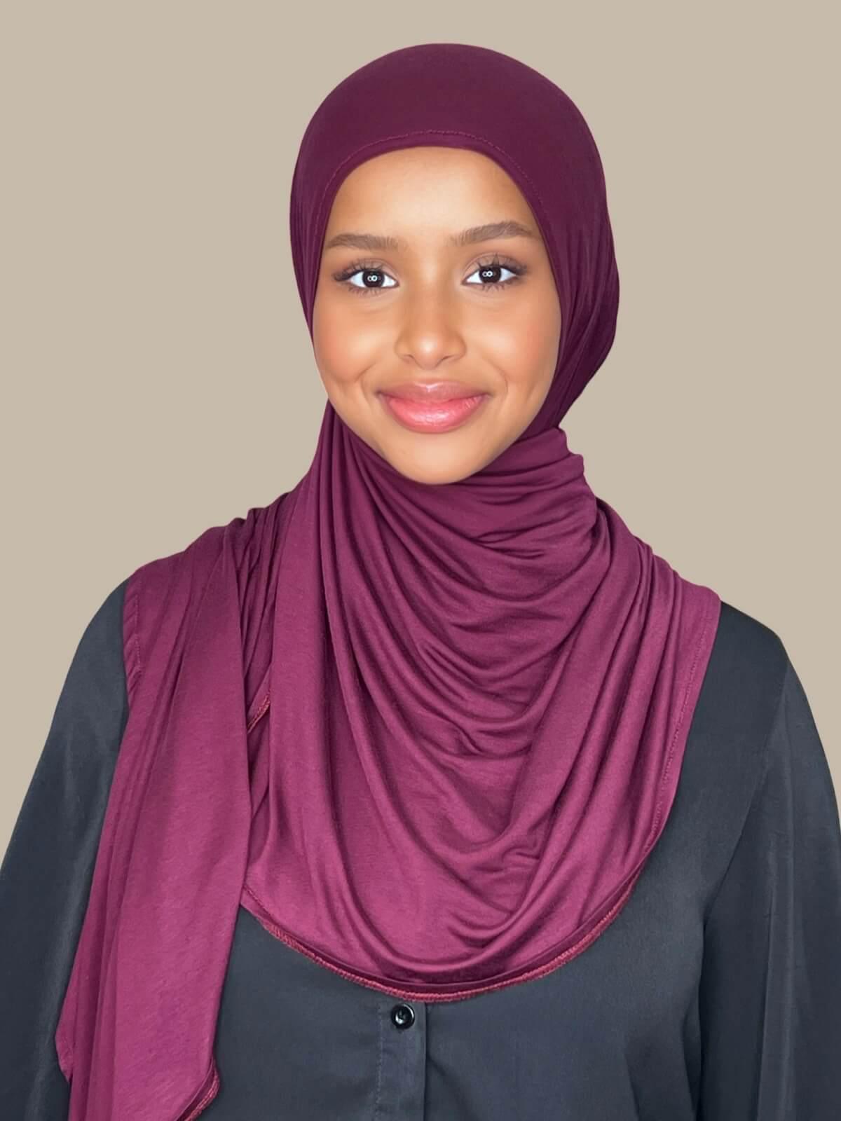 Pre-Sewn Jersey Hijab-Wine