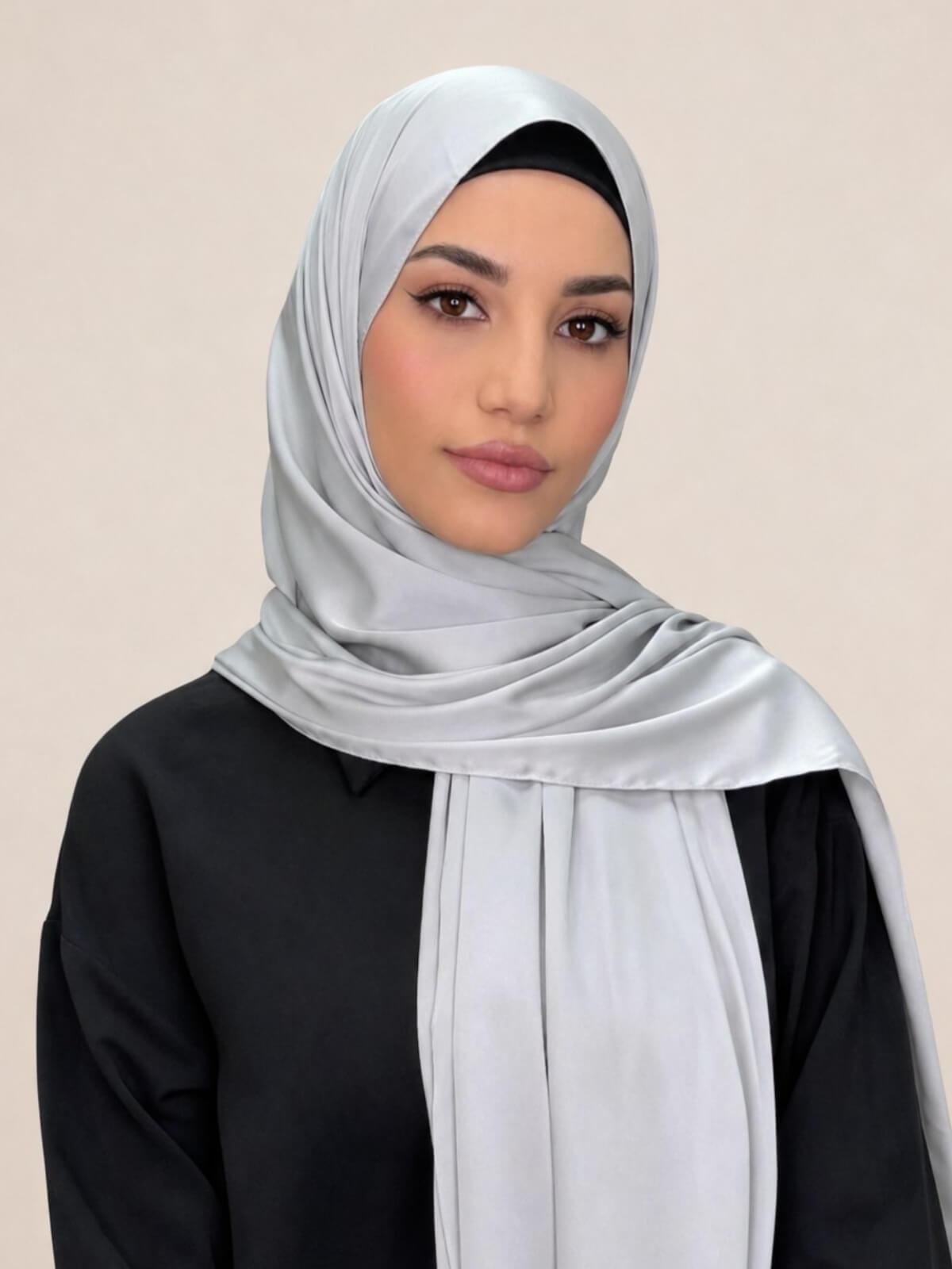 Premium Satin Hijab-Steel Mist