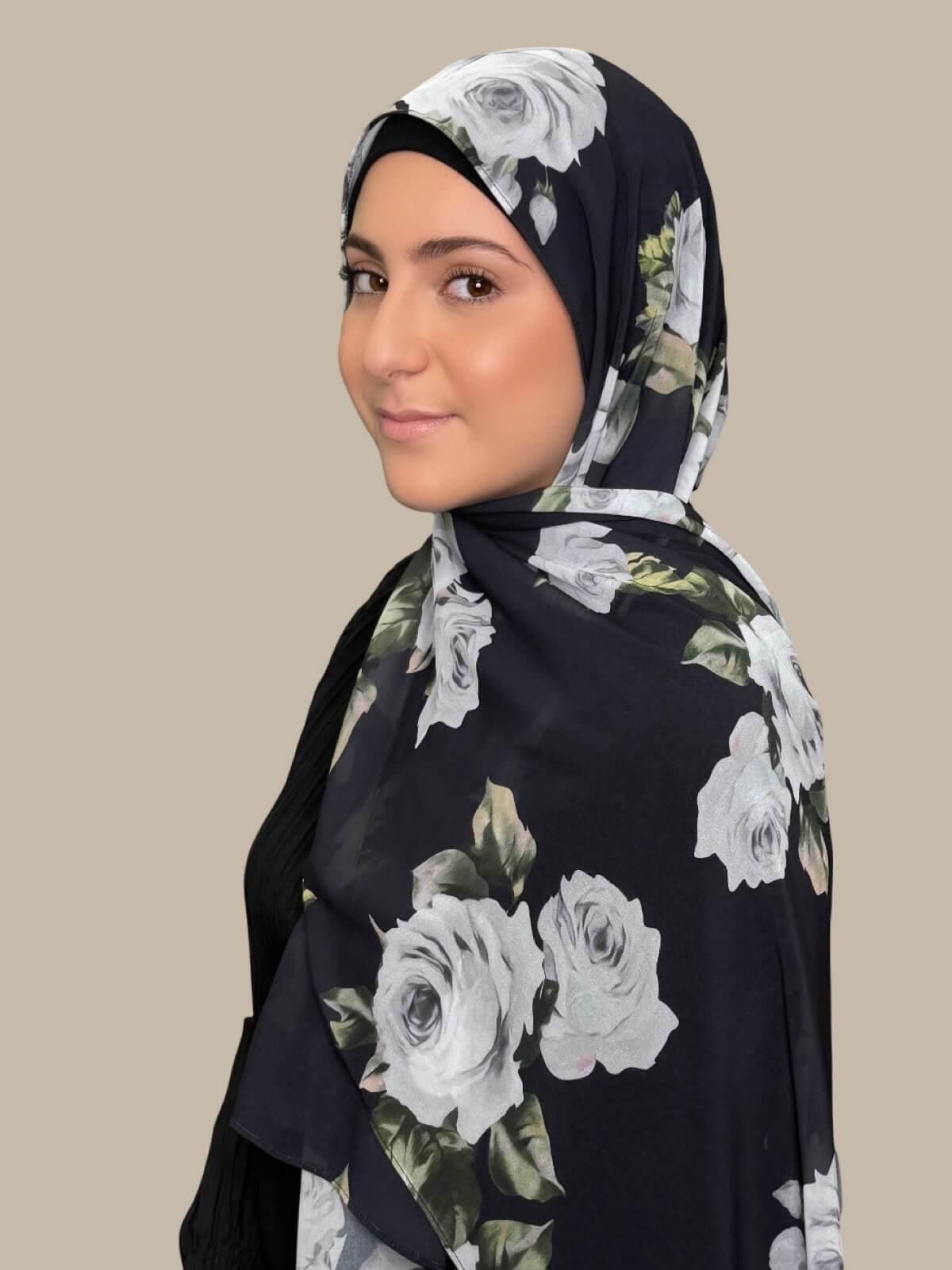 Modish Girl Printed Chiffon Hijab-Frosted Rosette