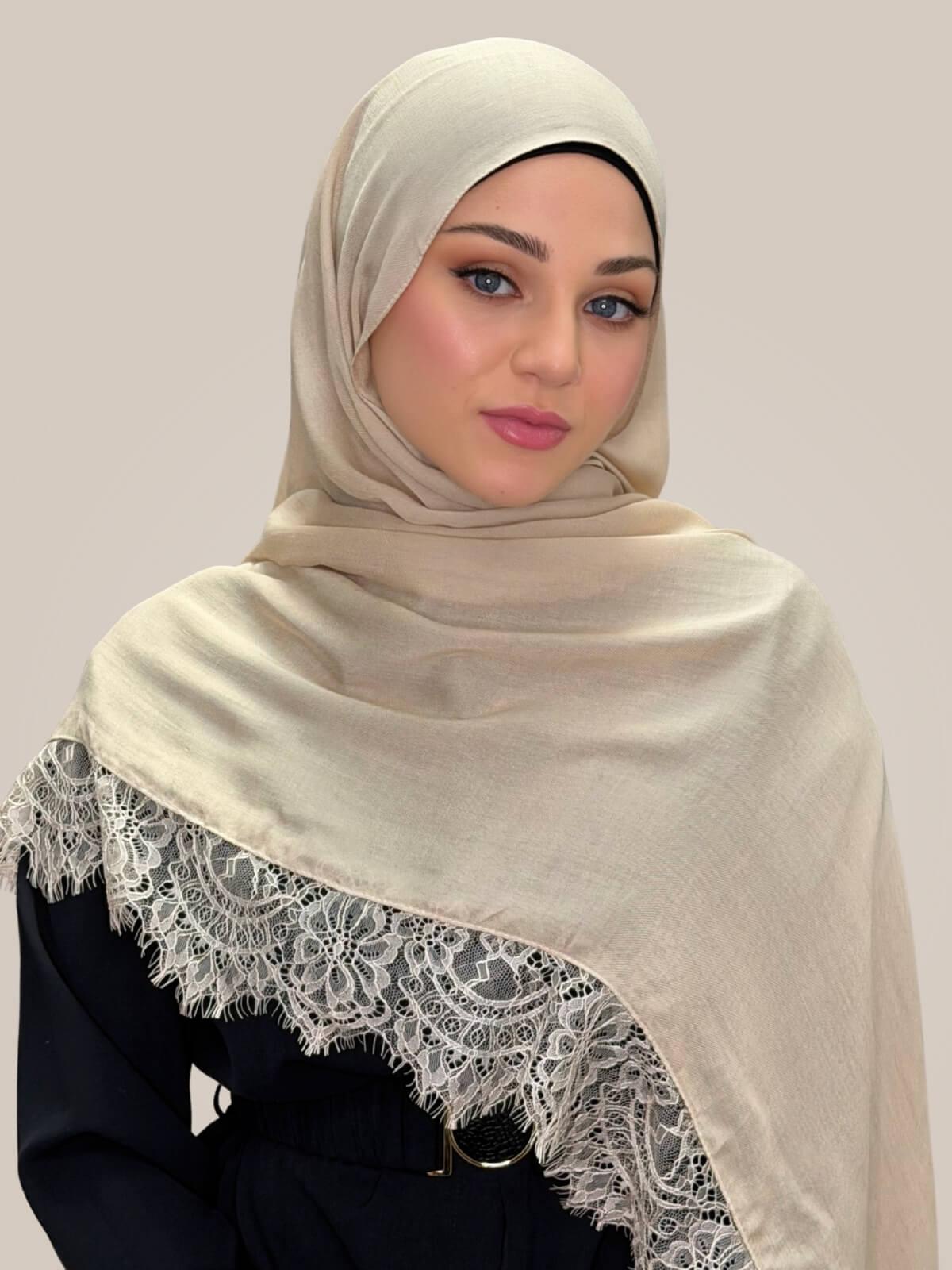 Lace Cotton Modal Hijab-Linen Sky