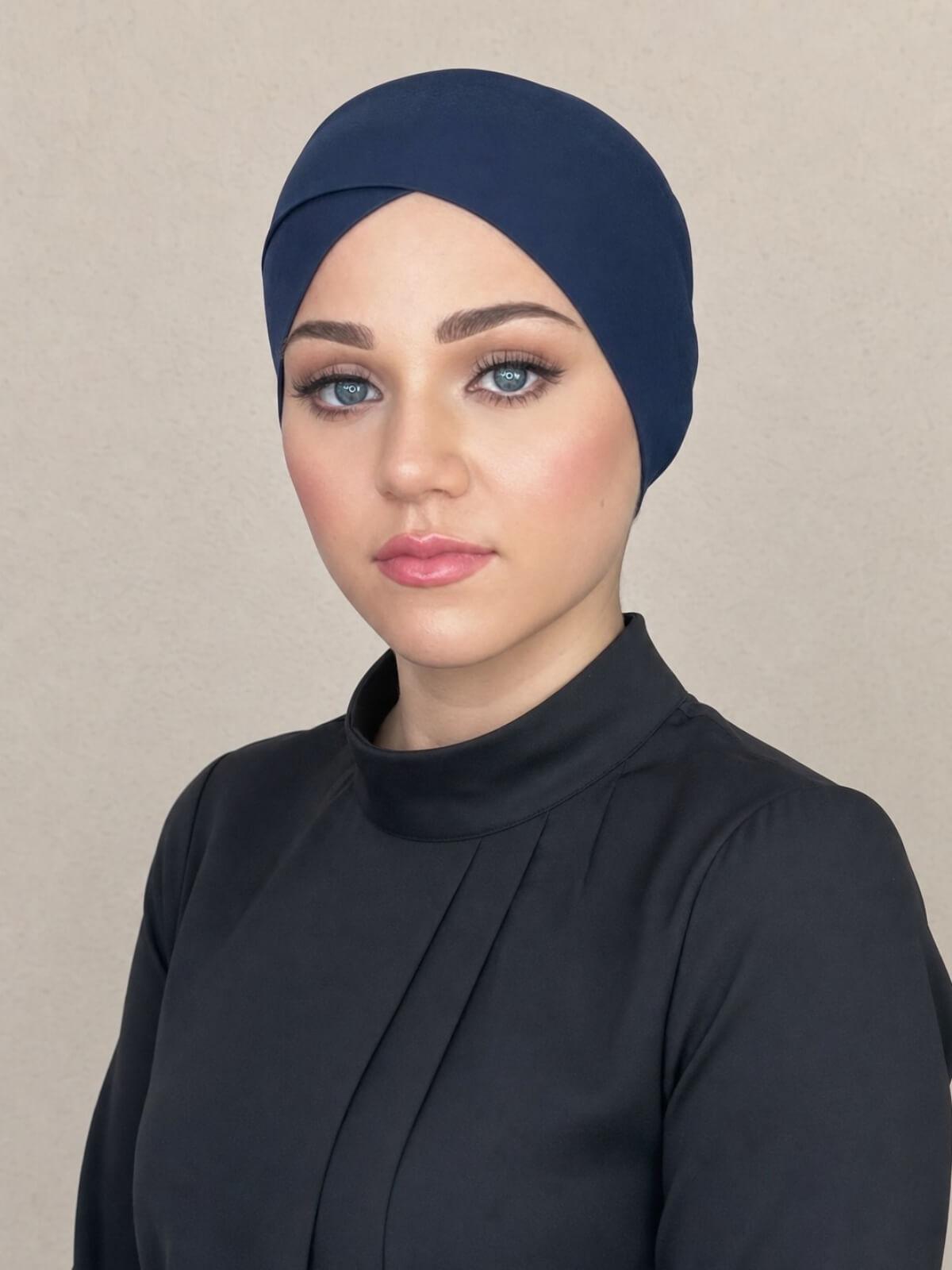Premium Jersey Cross Front Underscarf-Navy