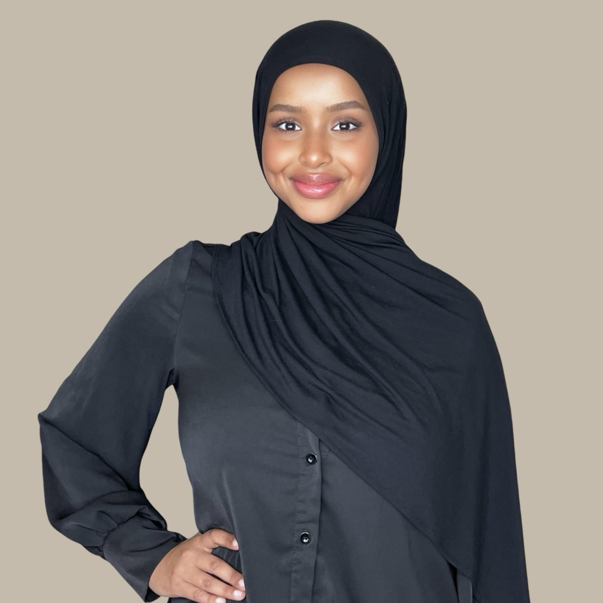 Pre-Sewn Jersey Hijab-Black