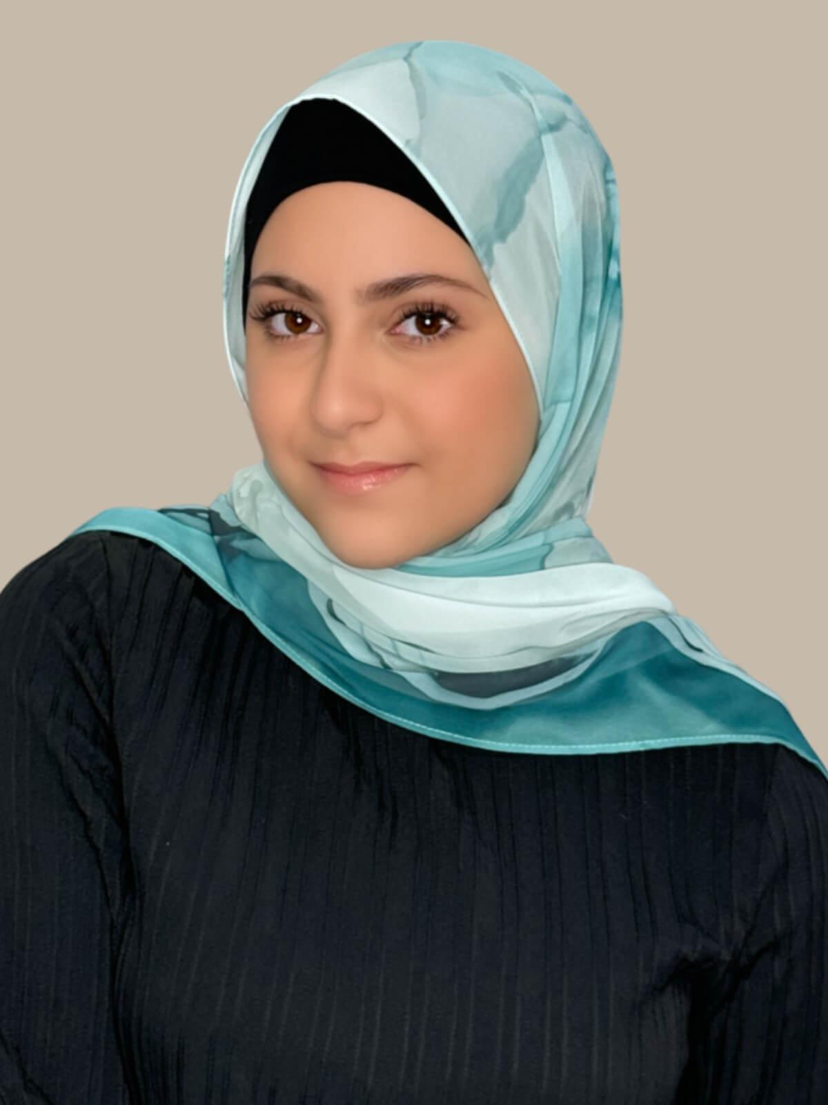 Modish Girl Printed Chiffon Hijab-Tidal Teal