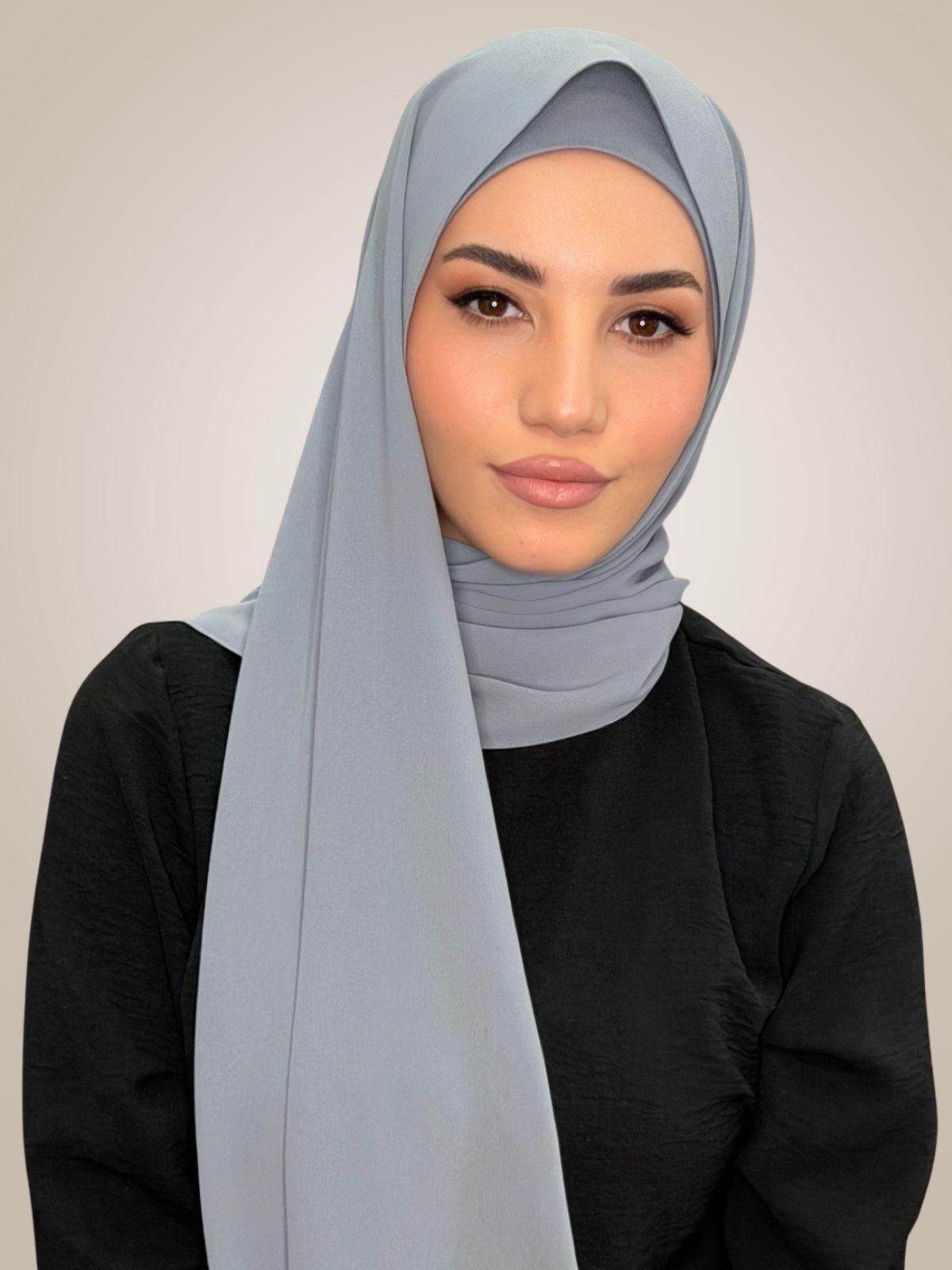 Matching Chiffon Hijab Set-Slate Grey