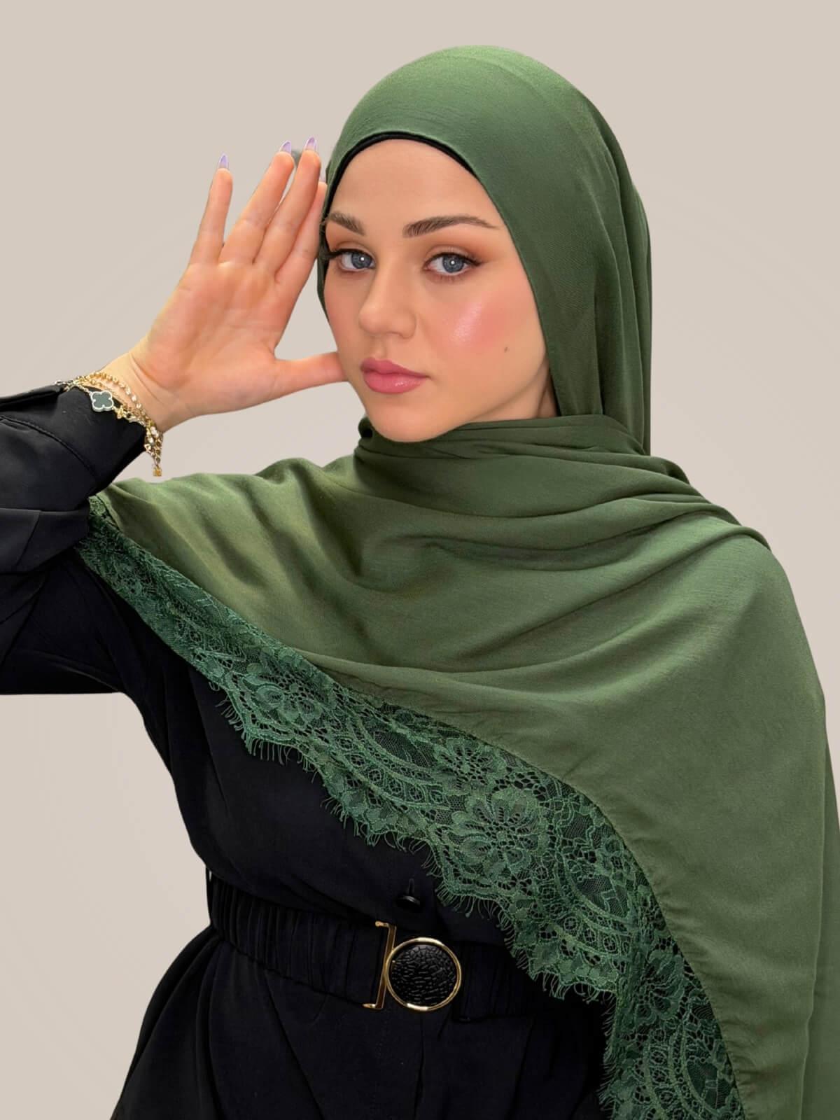 Lace Cotton Modal Hijab-Woodland Mist