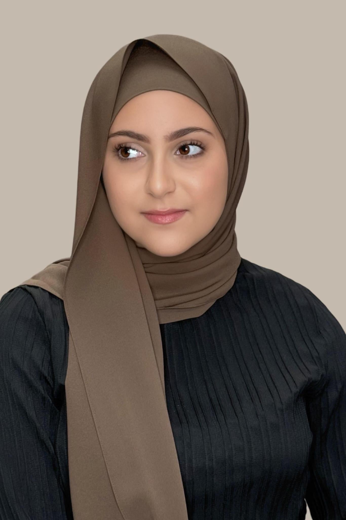 Modish Girl Matching Chiffon Hijab Set-Swiss Brown