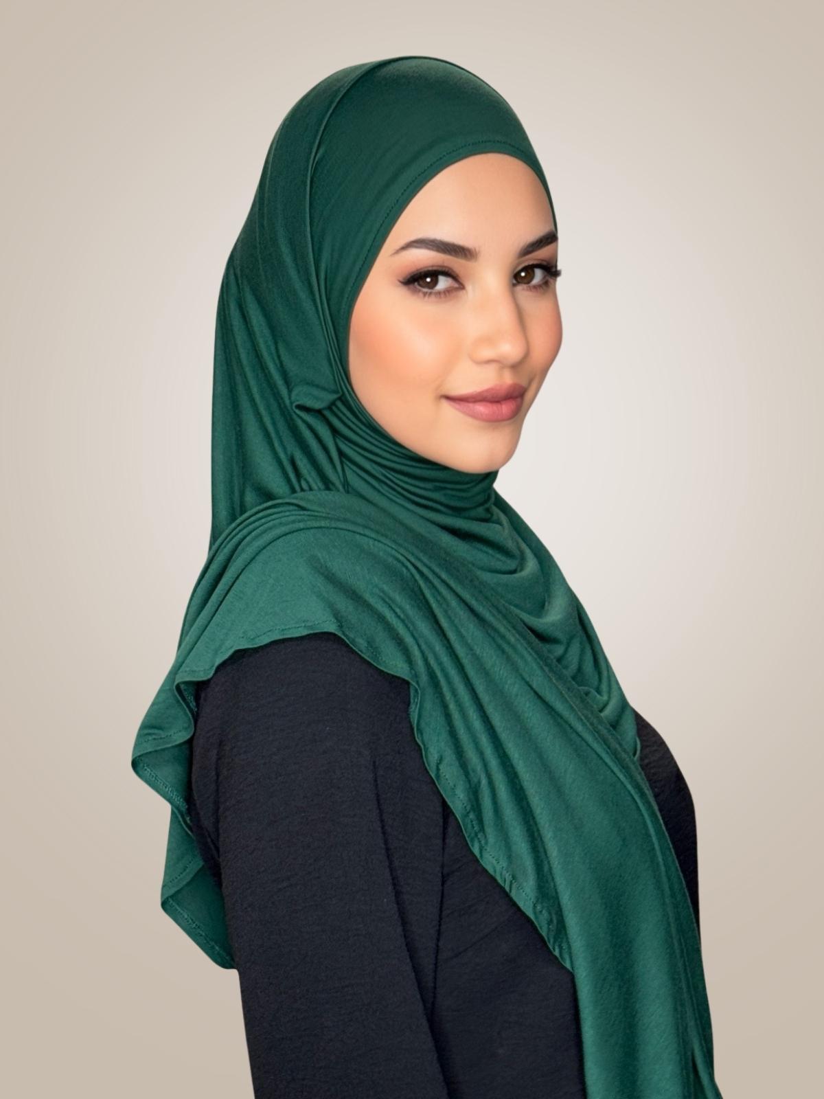 Pre-Sewn Jersey Hijab-Forrest Green