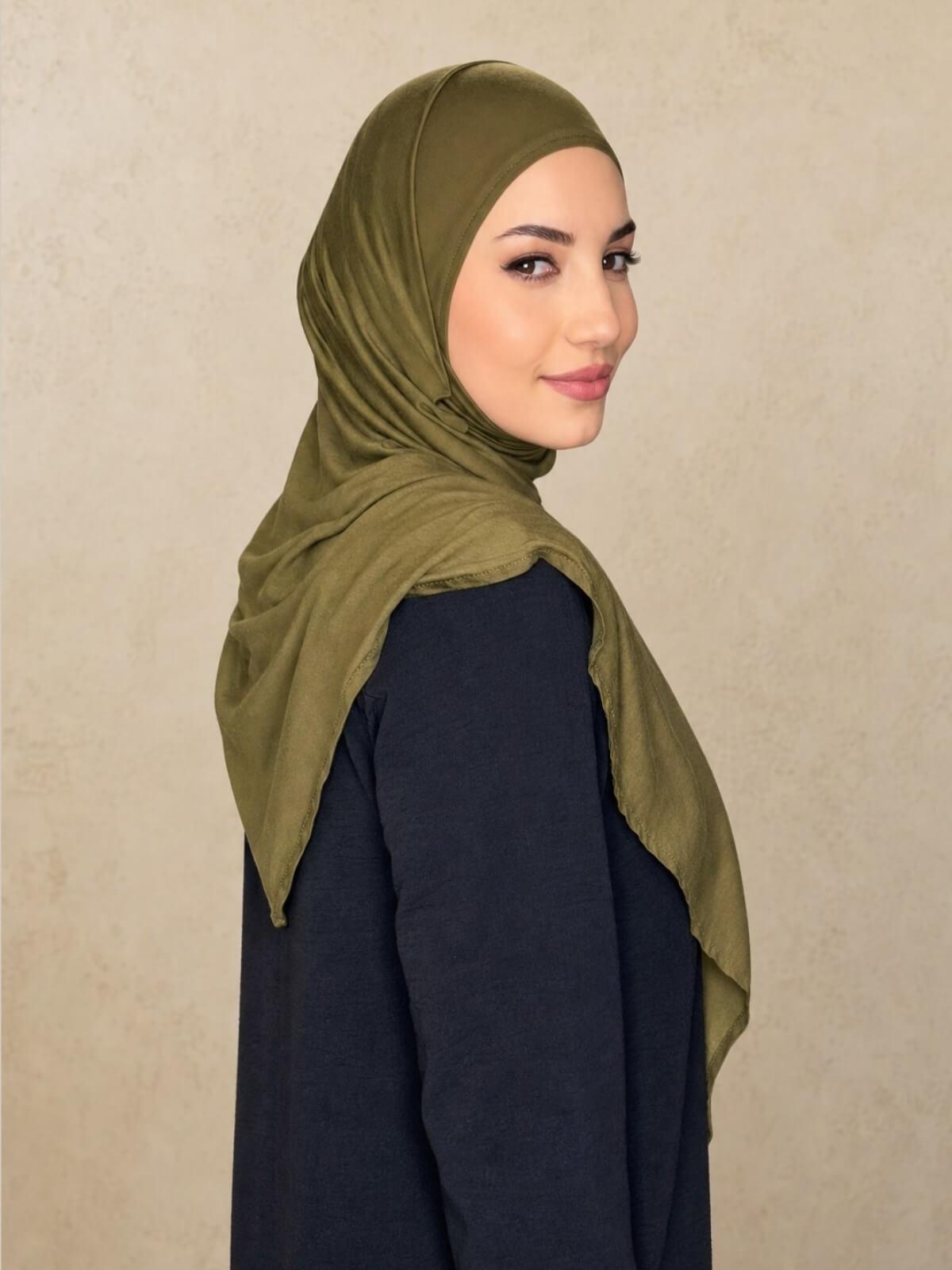 Pre-Sewn Jersey Hijab-Olive Green