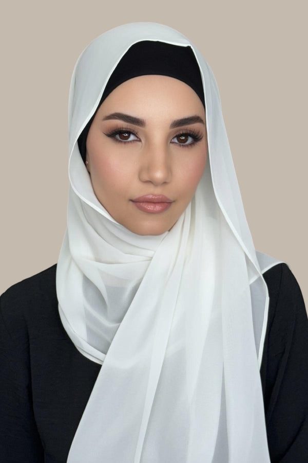 Luxury Chiffon Hijab-Floral White