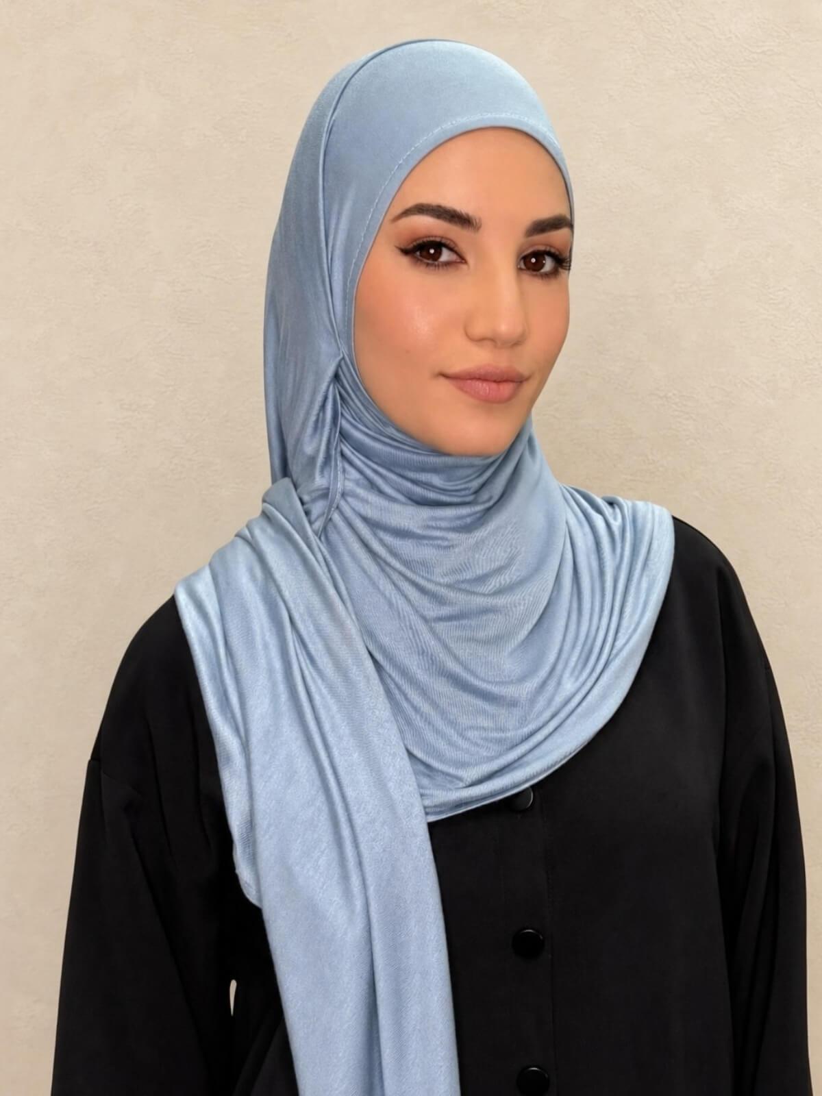 Pre-Sewn Jersey Hijab-Dusty Blue