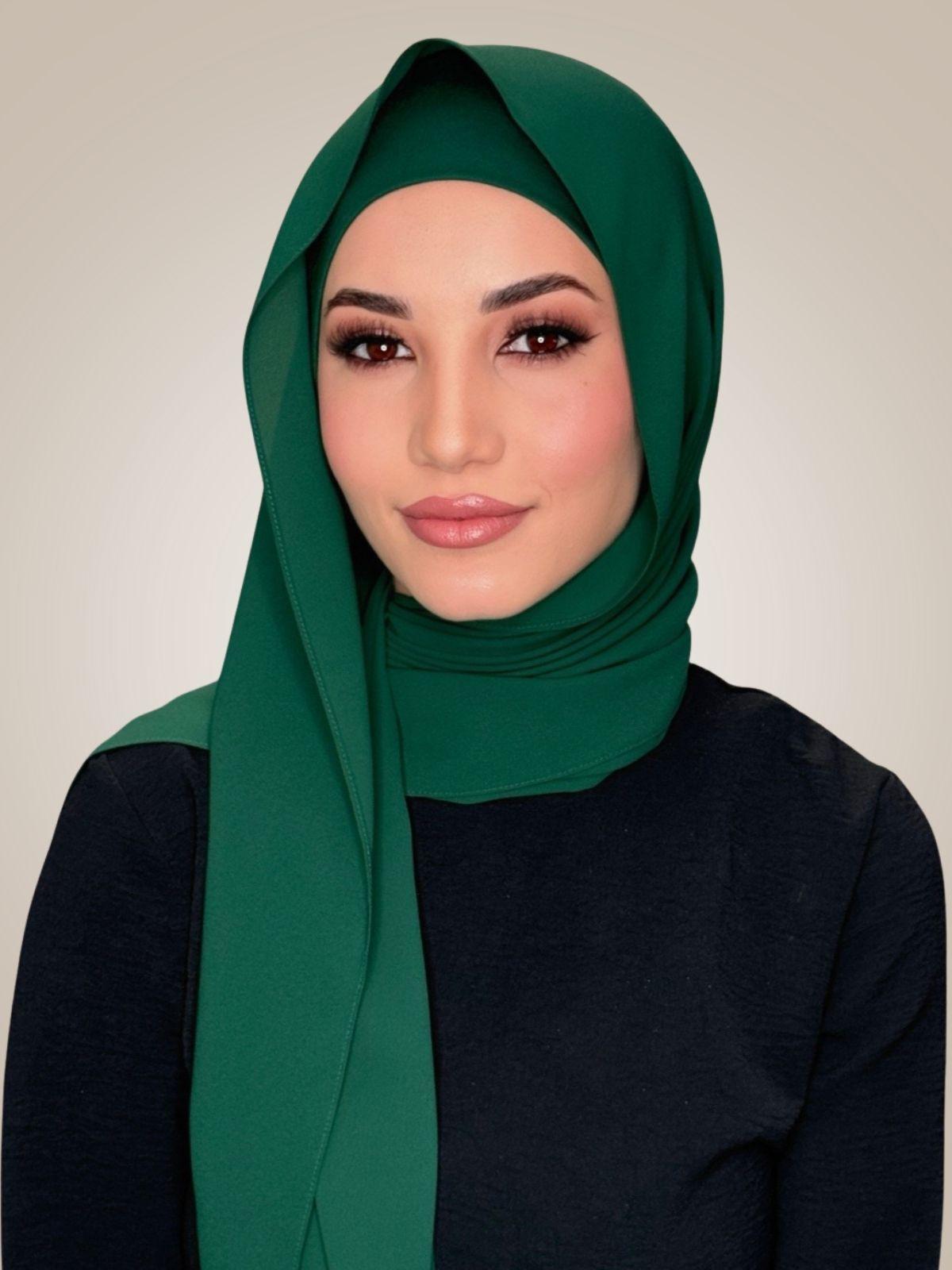 Matching Chiffon Hijab Set-Deep Green
