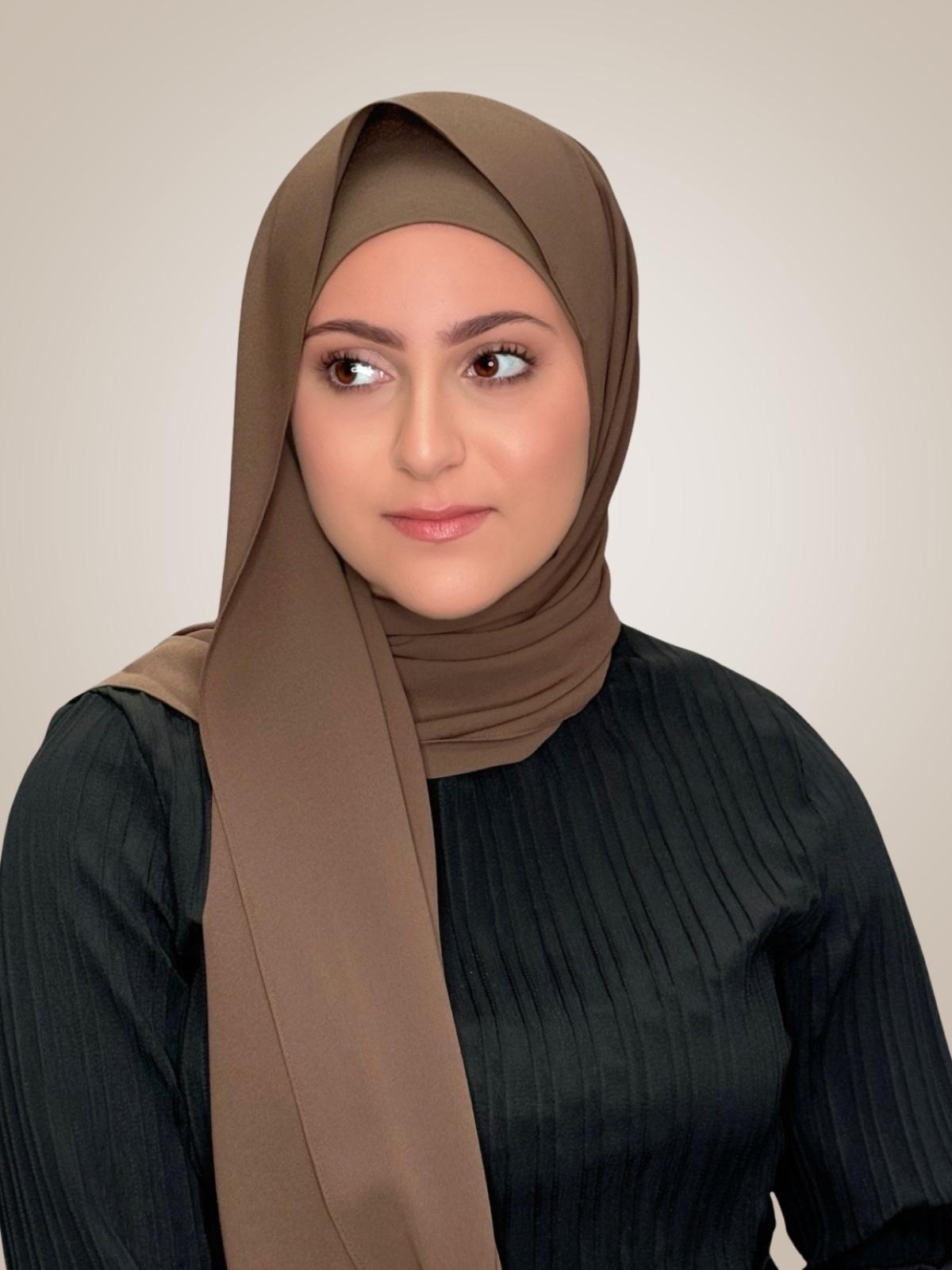 Modish Girl Matching Chiffon Hijab Set-Swiss Brown