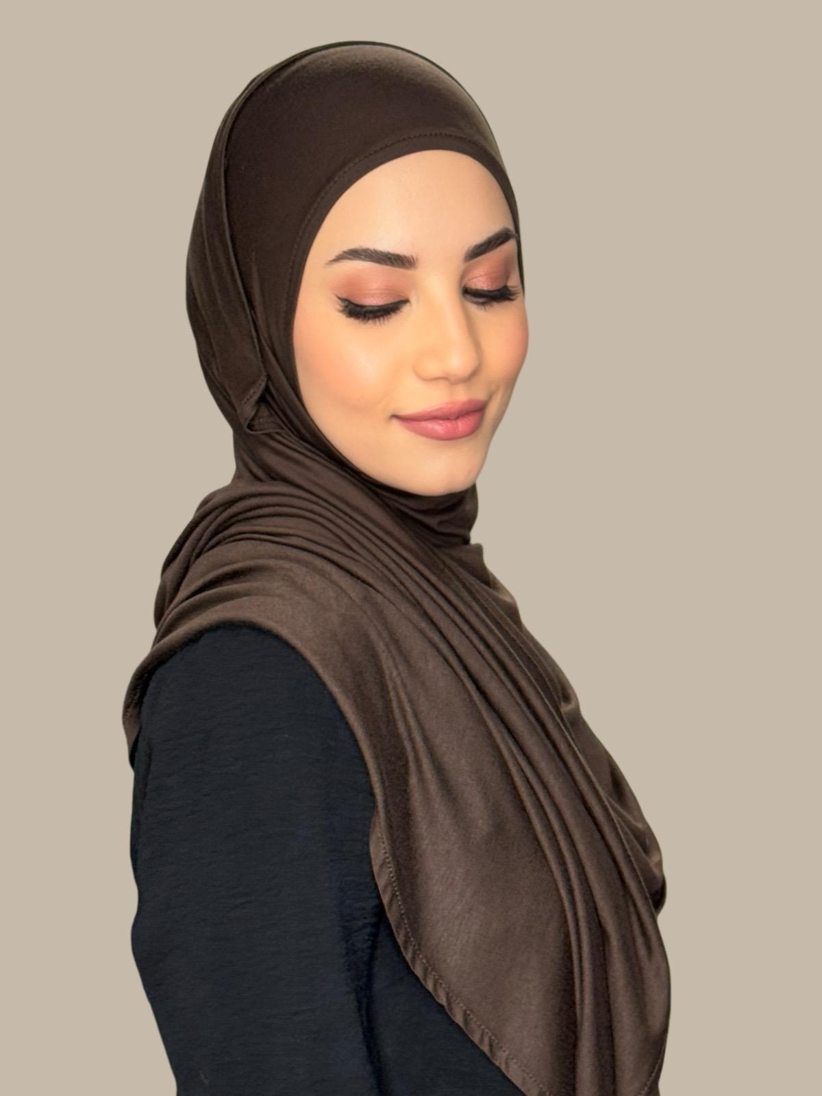 Pre-Sewn Jersey Hijab-Chocolate Brown