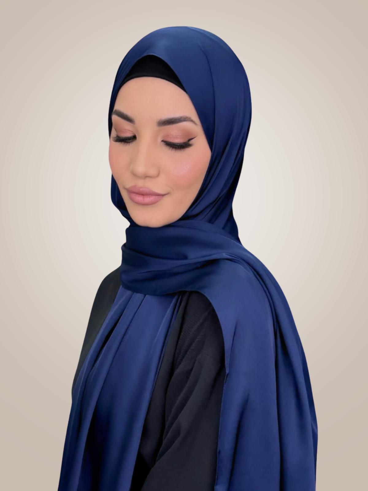 Premium Satin Hijab-Navy Blue