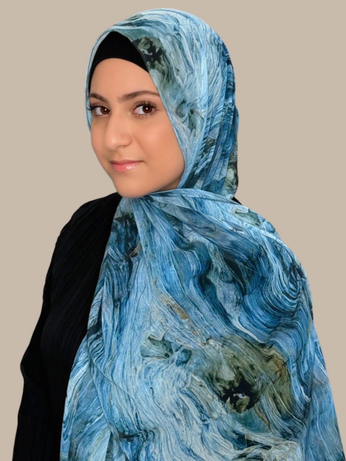 Modish Girl Printed Chiffon Hijab-Ocean Mist