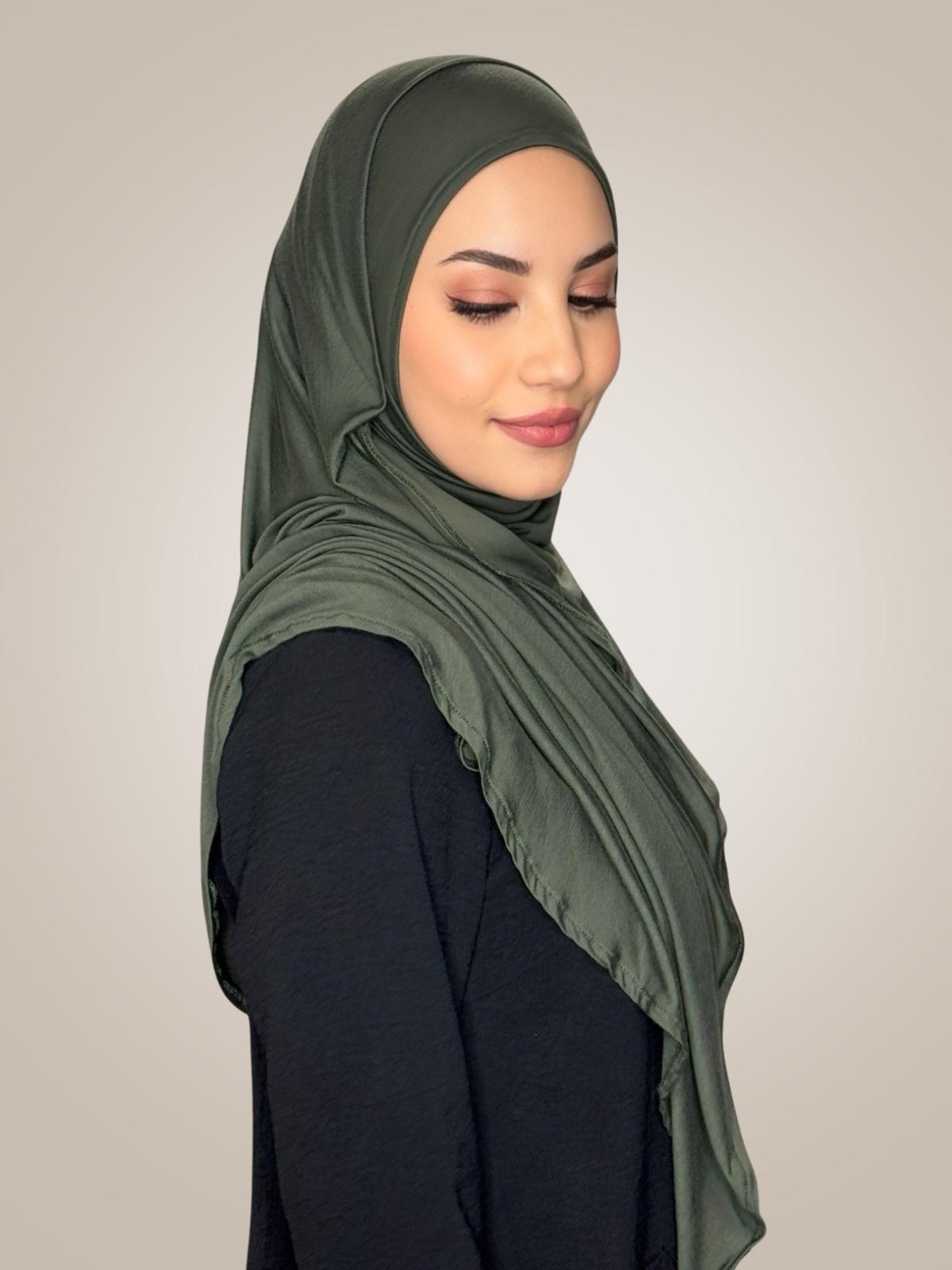 Pre-Sewn Jersey Hijab-Army Green